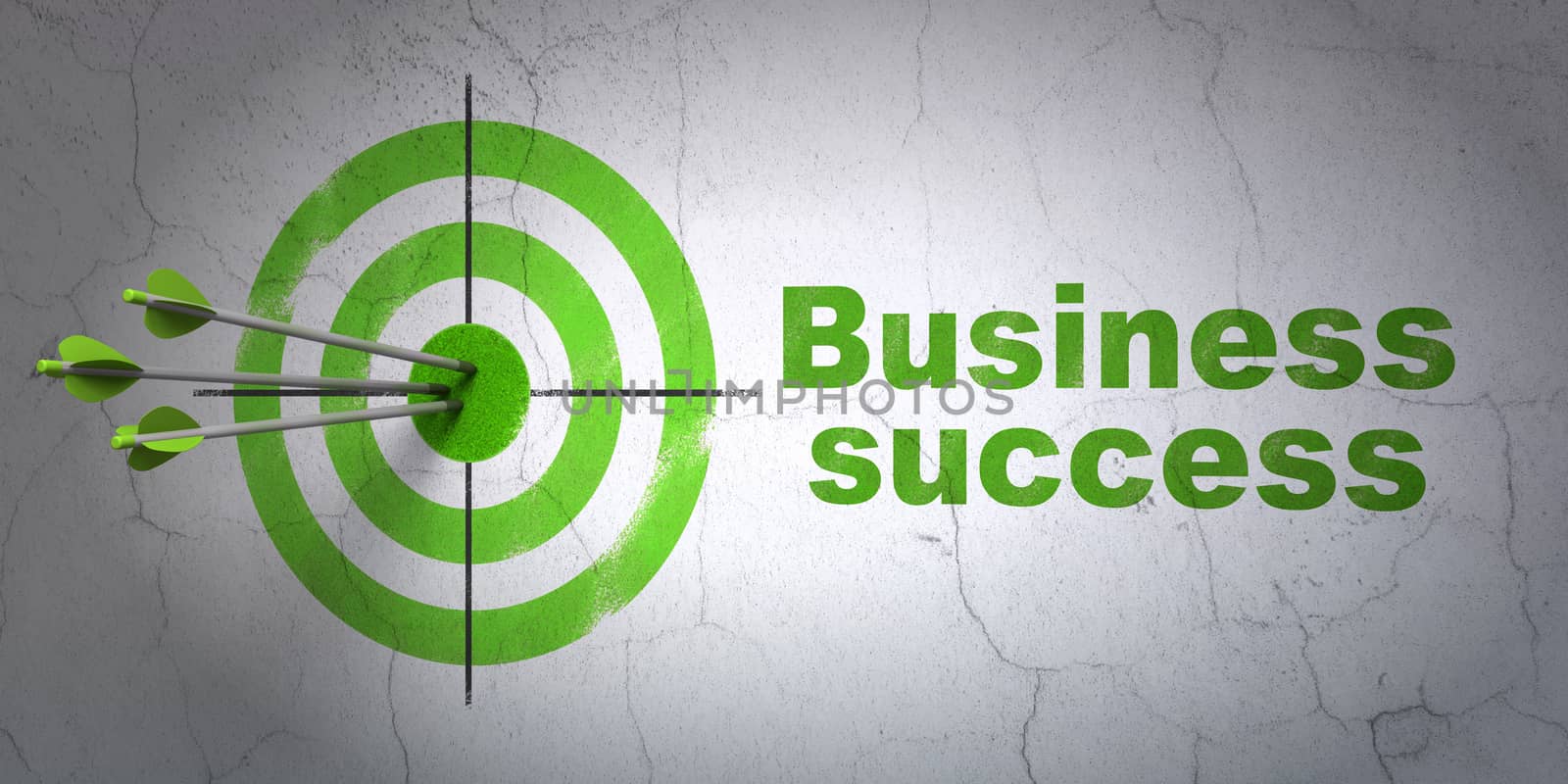 Success finance concept: arrows hitting the center of target, Green Business Success on wall background, 3D rendering