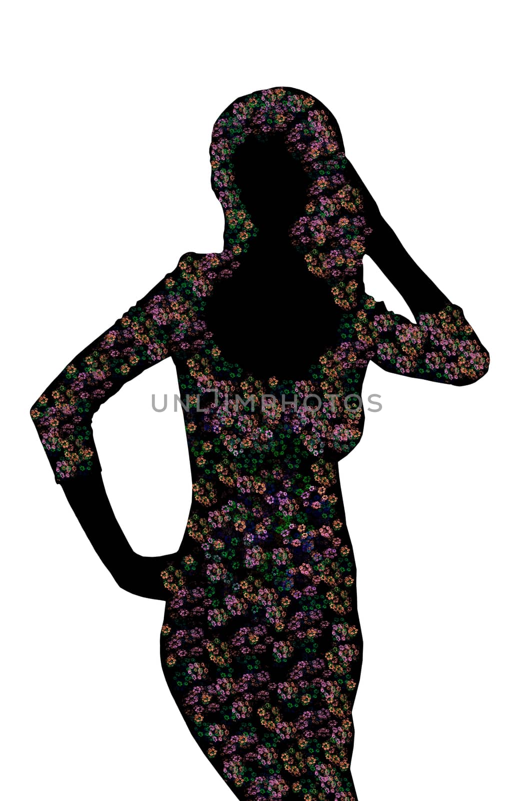 Black female silhouette on a white background. Fractal floral pattern. by Gaina