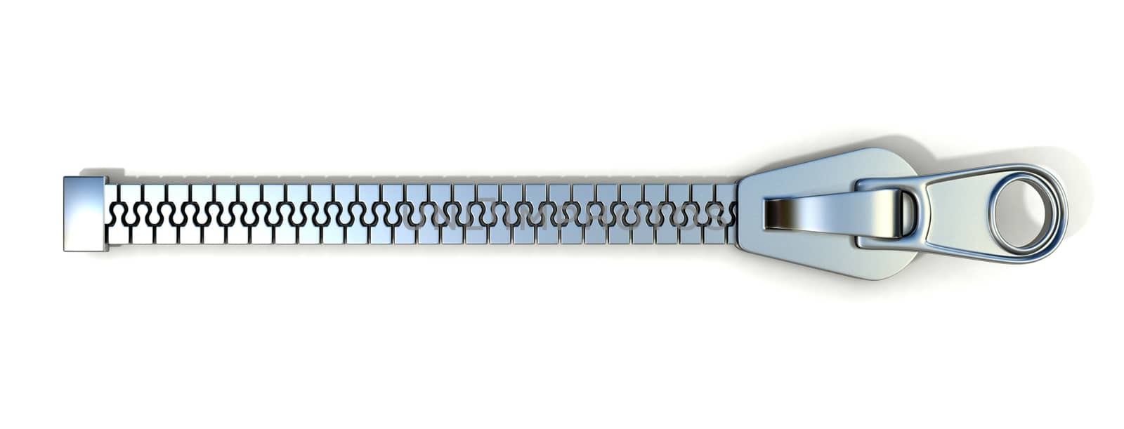 Metal zipper. 3D render illustration isolated on white background