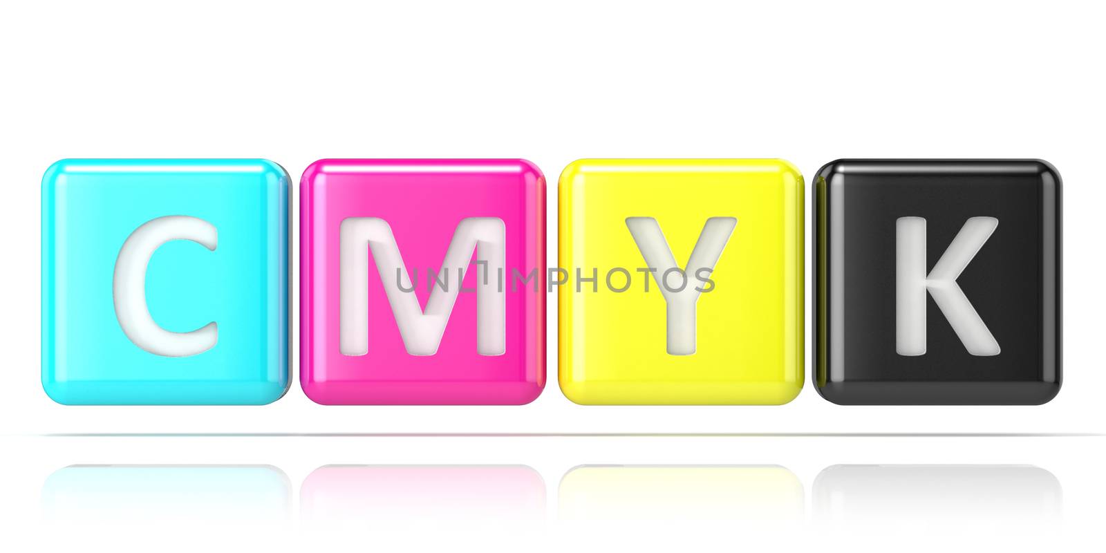 CMYK cubes. Abstract 3D render illustration isolated on white background