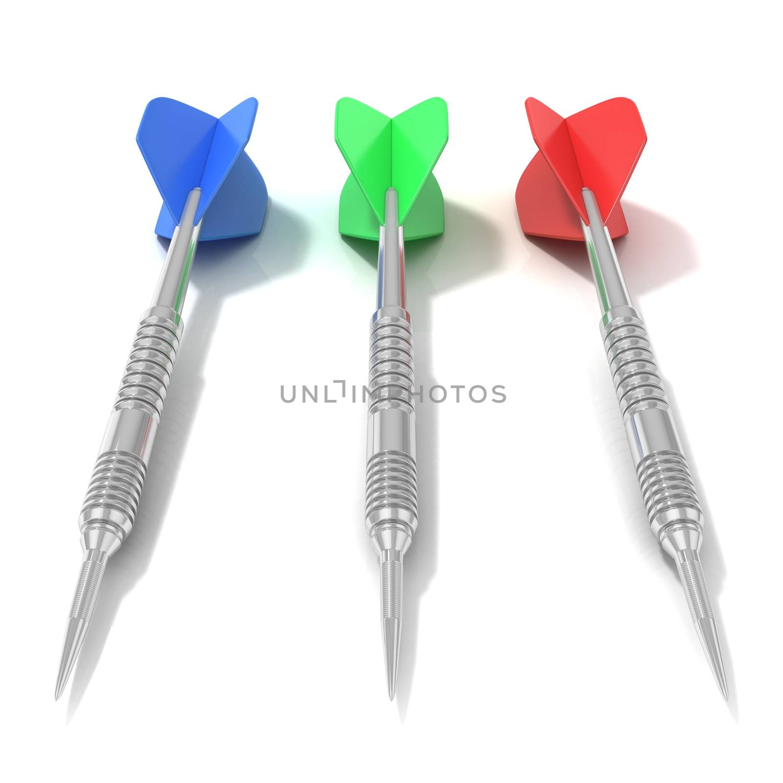 Set of darts, isolated on white background. Front view. 3d concept