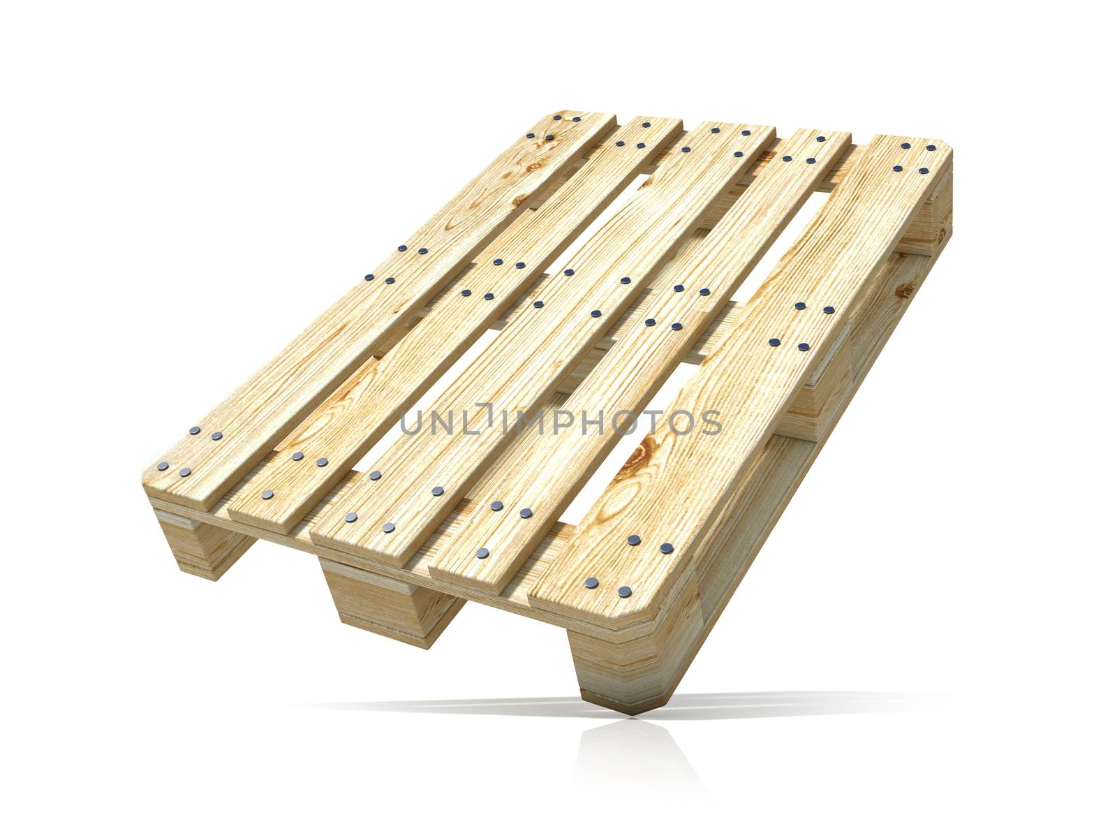 Euro pallet. Angled view. 3D render illustration isolated on white background