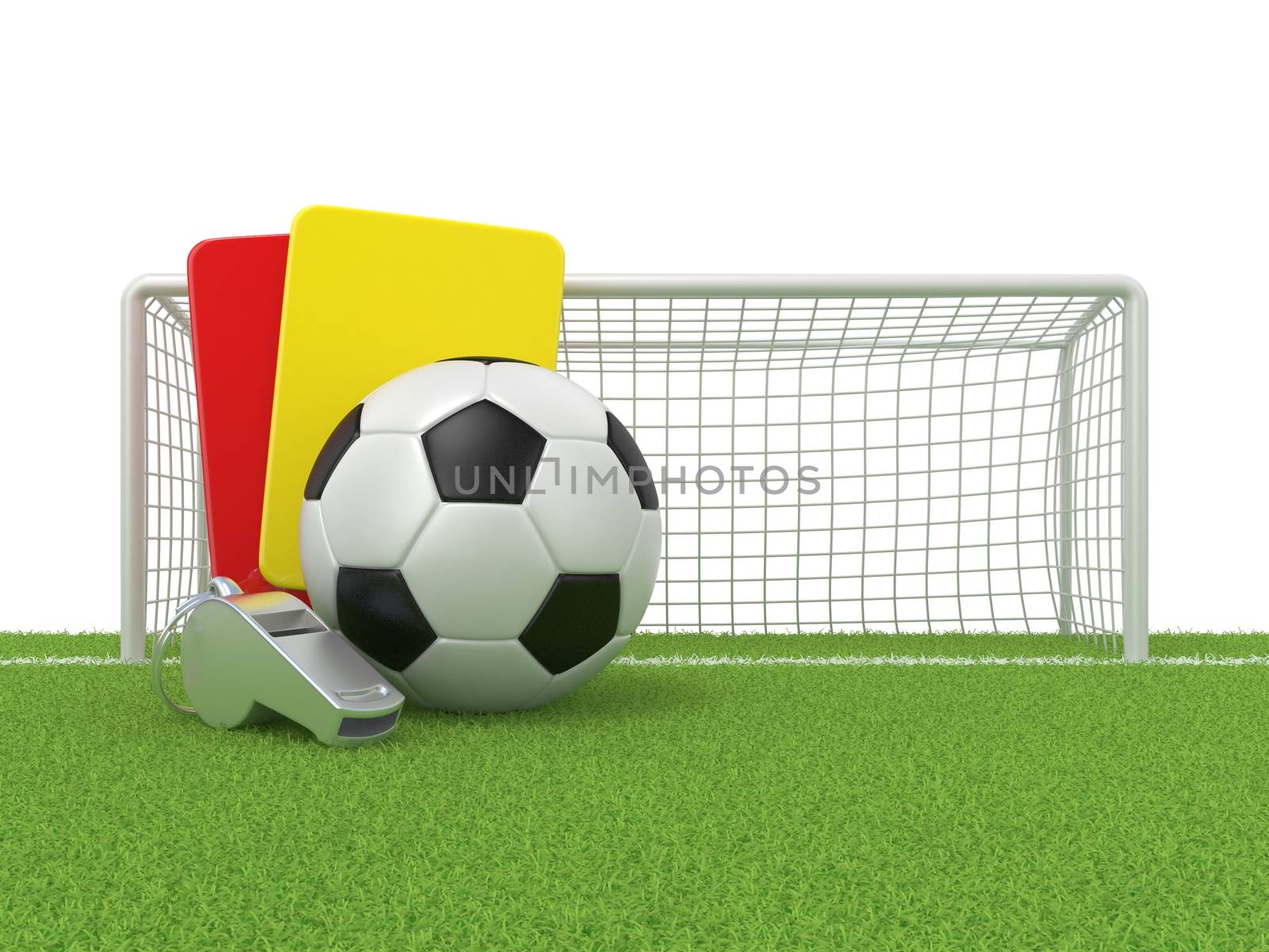 Football concept. Penalty (red and yellow) card, metal whistle a by djmilic