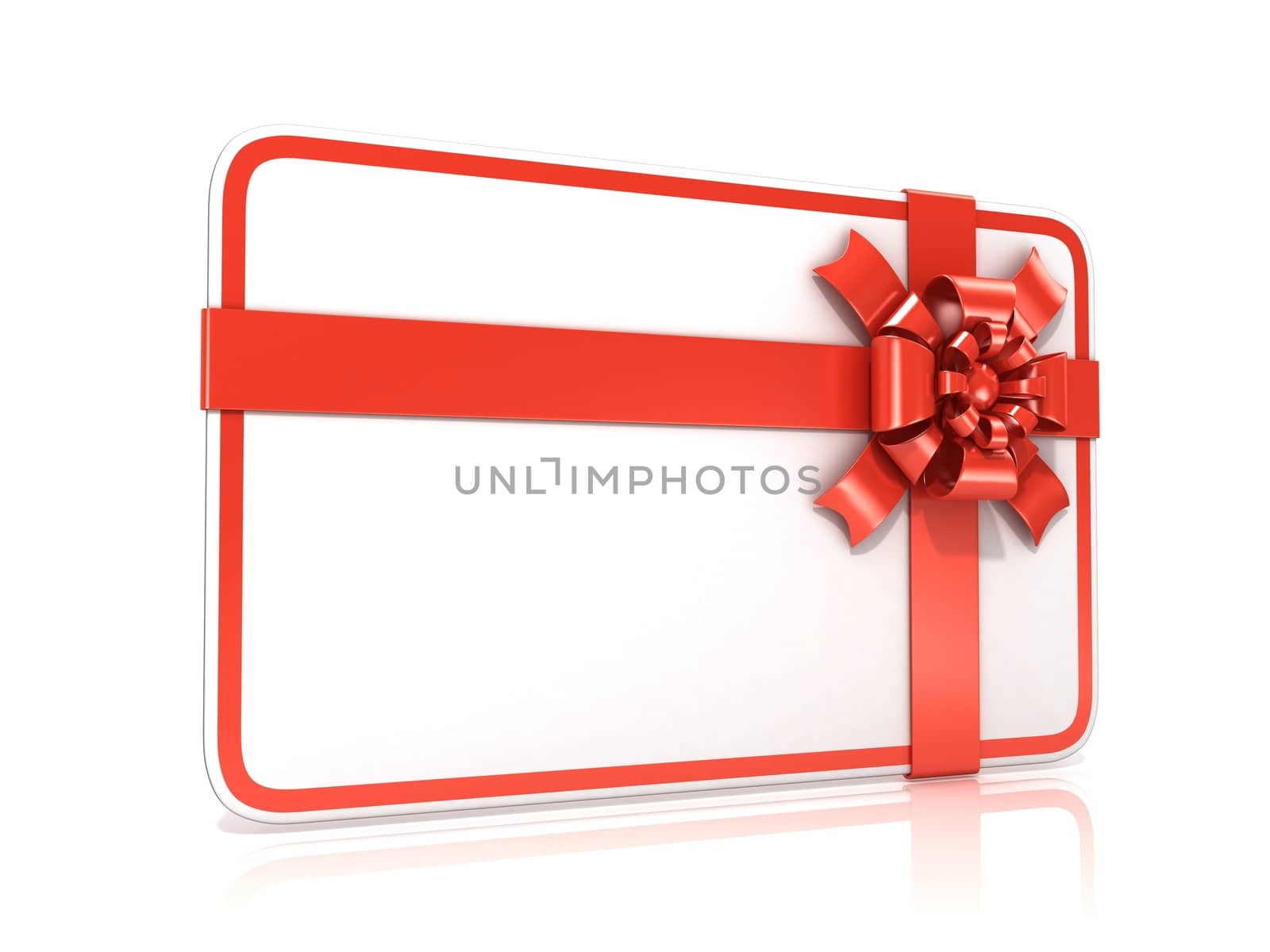 White blank gift card, with red ribbon. 3D by djmilic