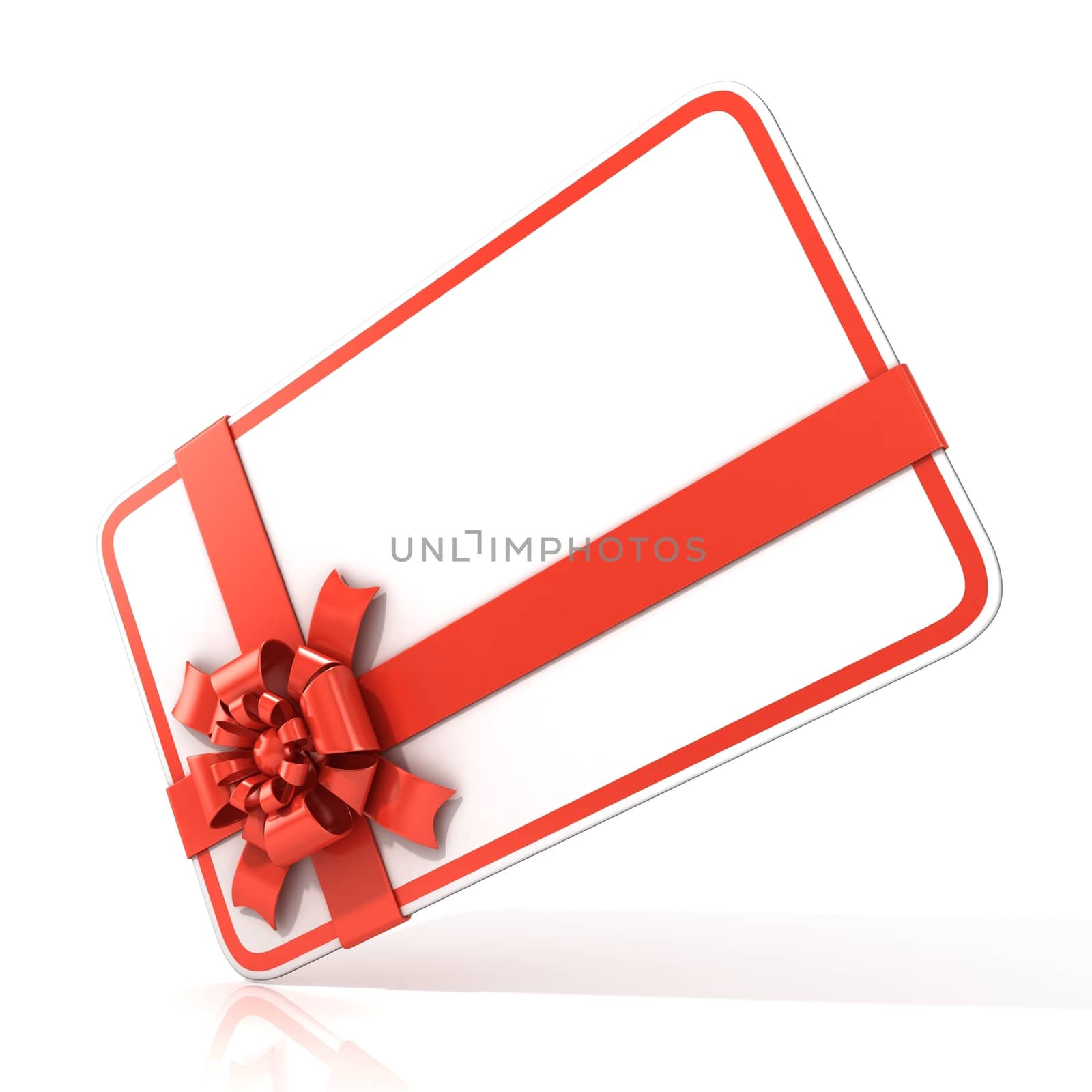 White blank gift card, with red ribbon. 3D by djmilic