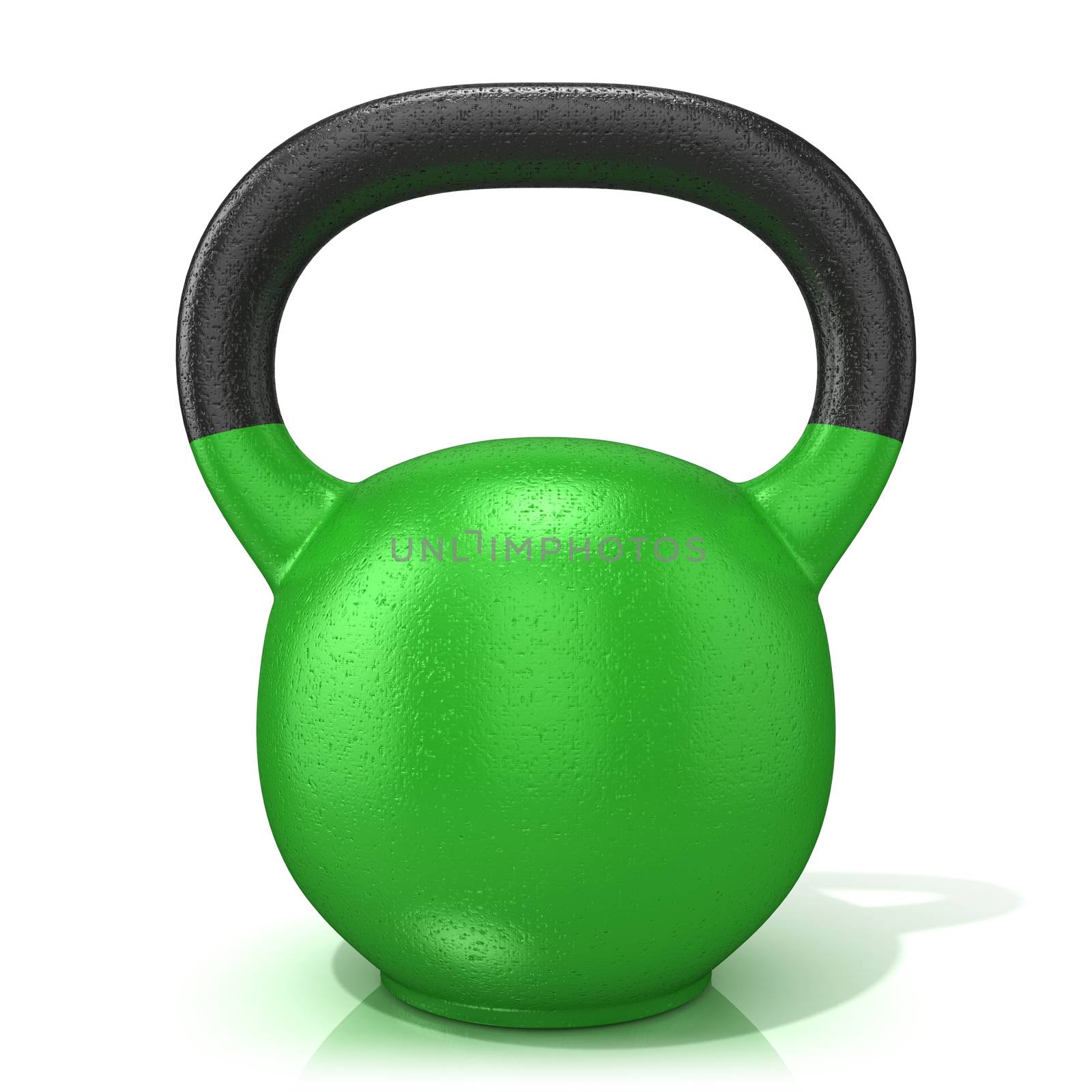 Green kettle bell weight, isolated on a white background. 3D by djmilic