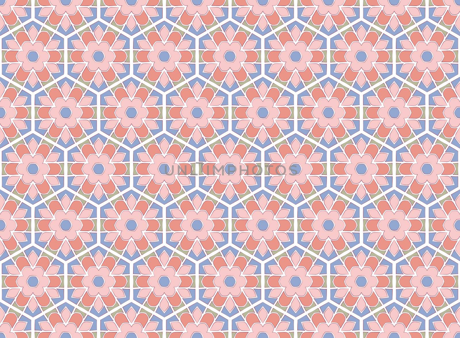 abstract background or medieval hexagonal rose textile pattern