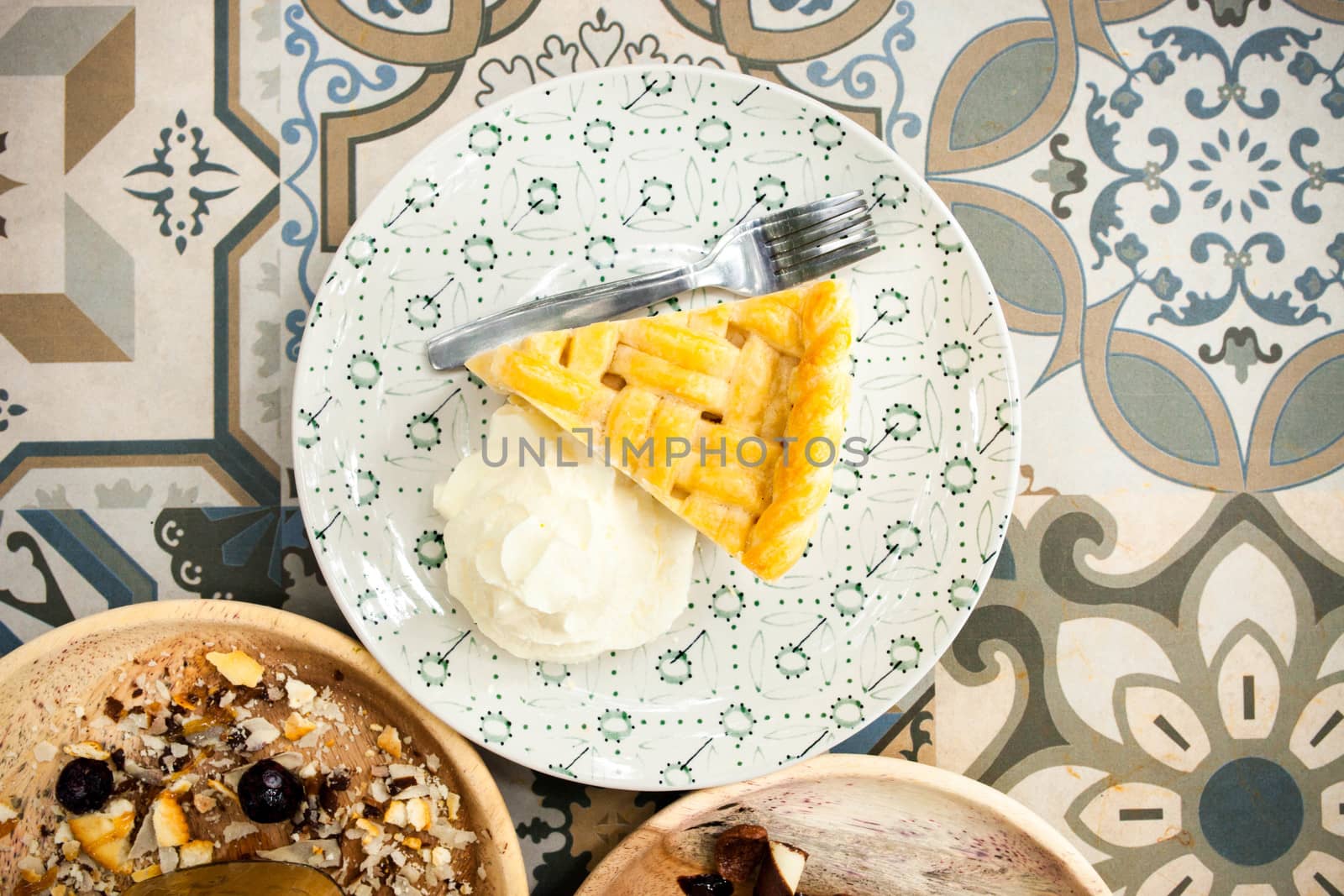 Selective focus Coconut pie with coconut cream and meringue.