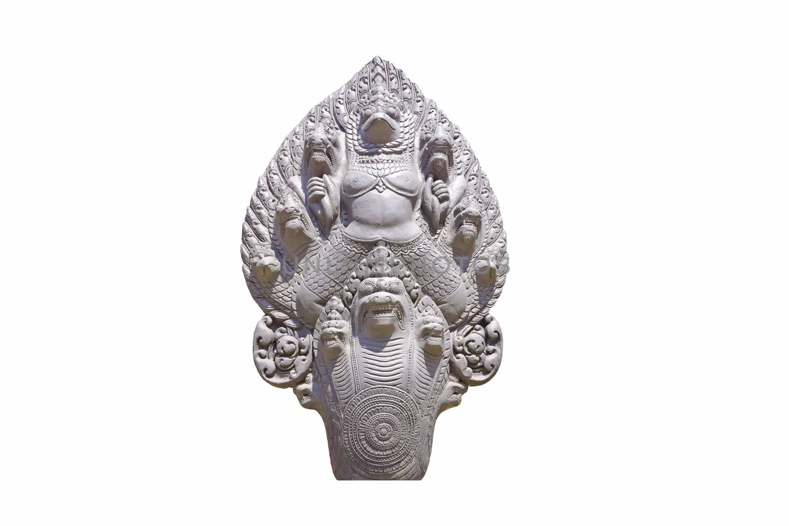 Isolated Garuda surrounded by serpent heads on this naga balustr by orsor