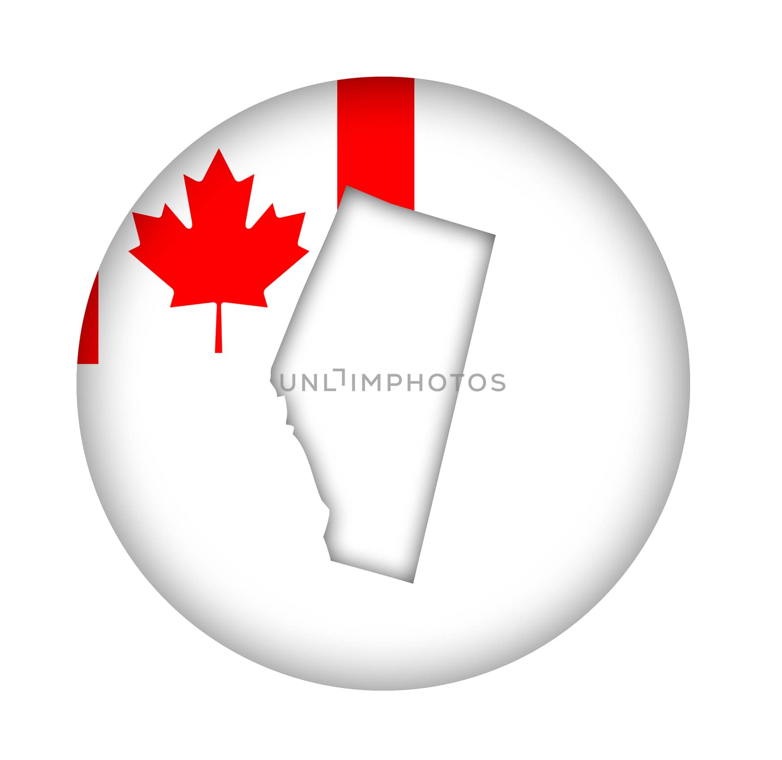 Canada state of Alberta map flag button isolated on a white background.