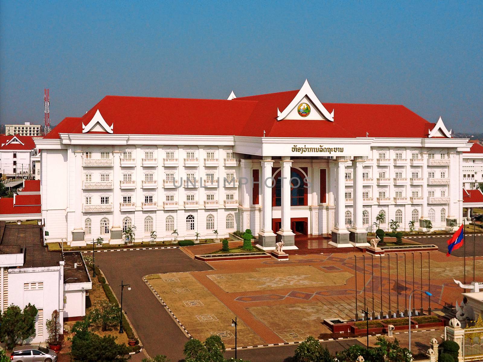 Vientiane, Laos - December10, 2013 : Government office from Patuxai in Vientiane, Laos. Vientiane is the capital and largest city of Laos.