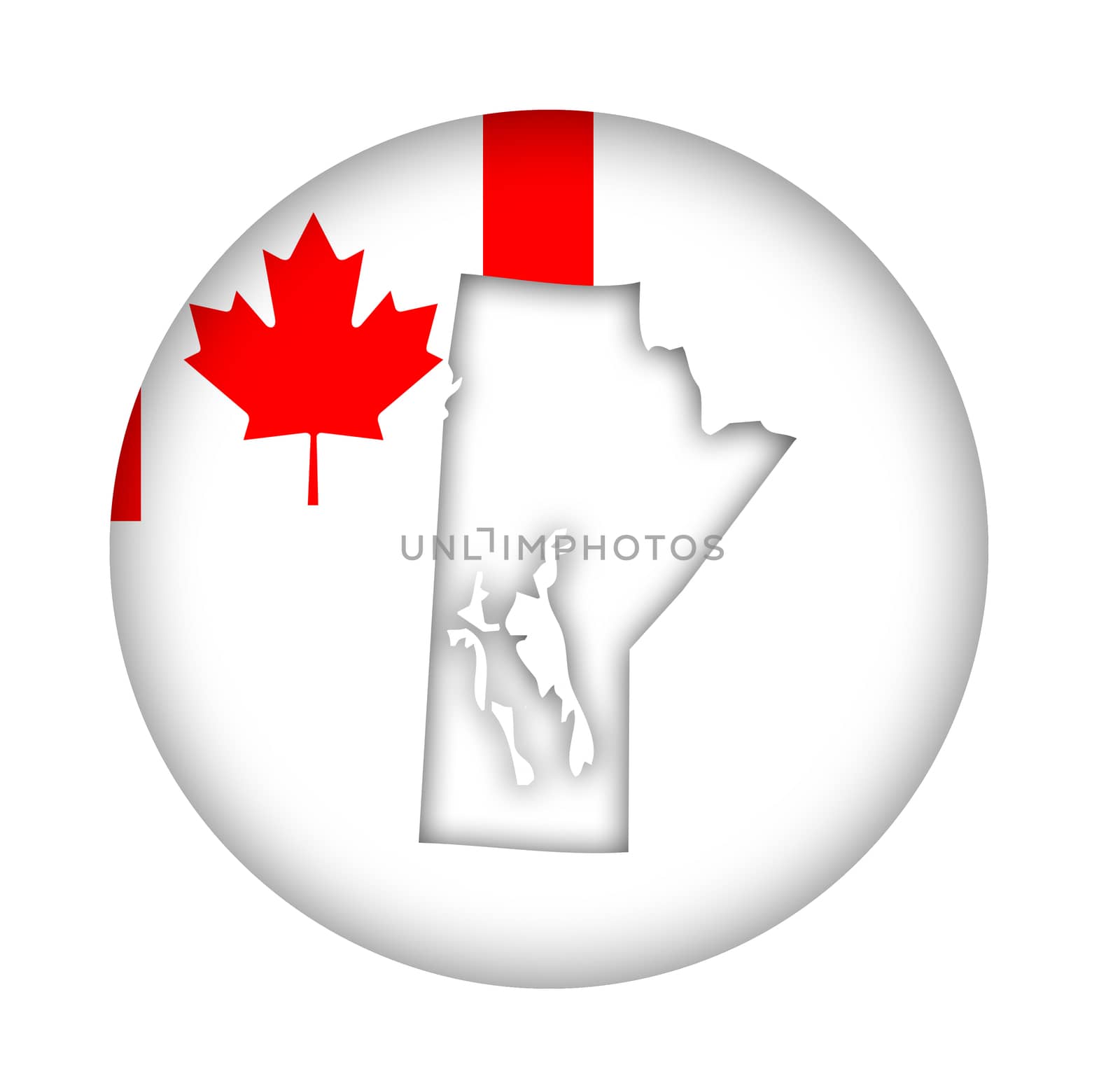 Canada state of Manitoba map flag button isolated on a white background.