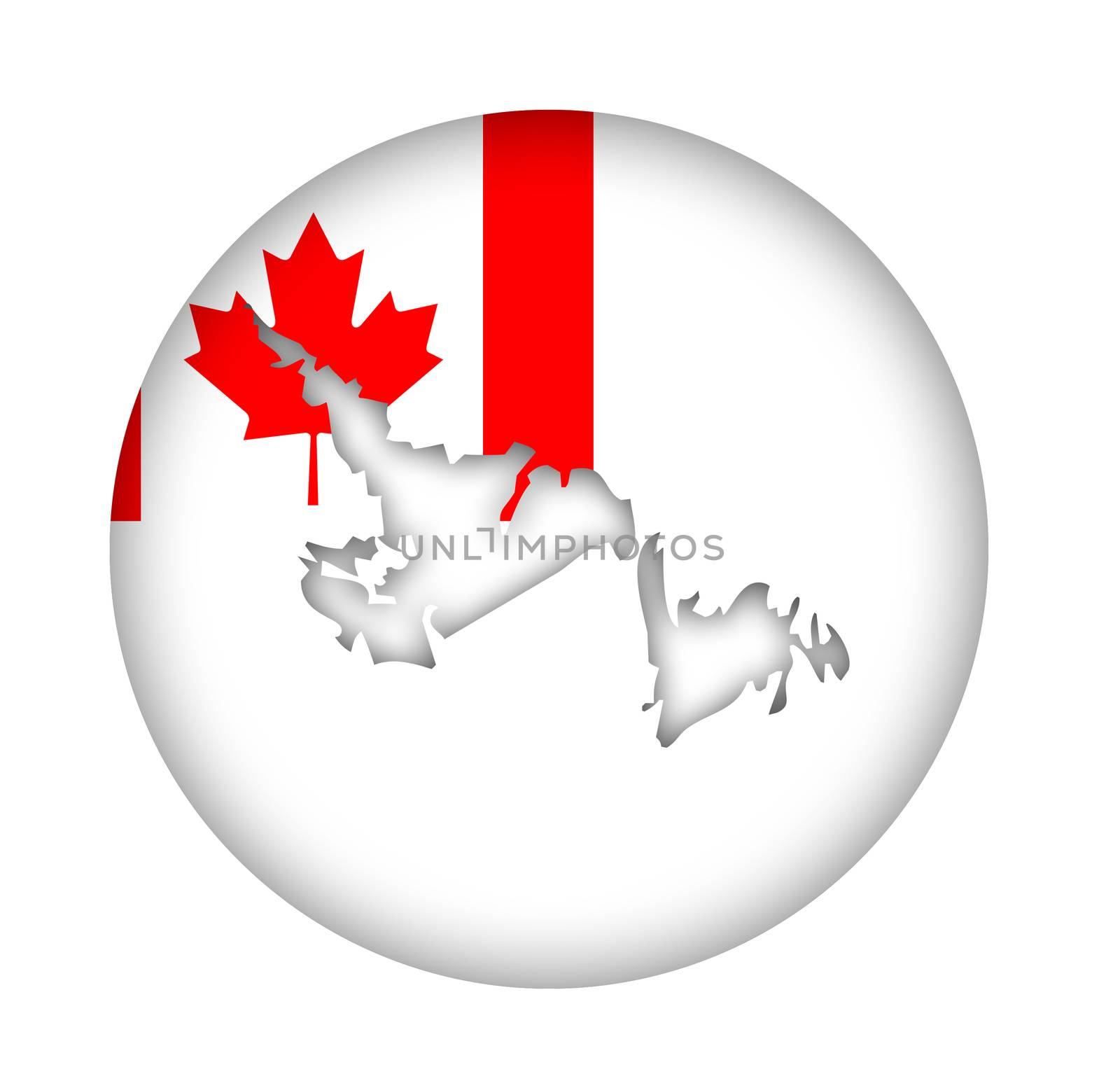 Canada state of Newfoundland Island map flag button isolated on a white background.