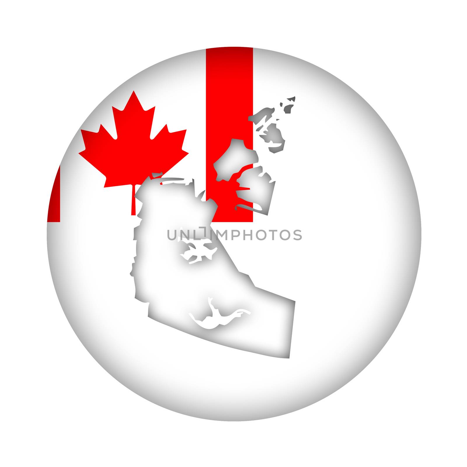 Canada state of Northwest Territories map flag button isolated on a white background.
