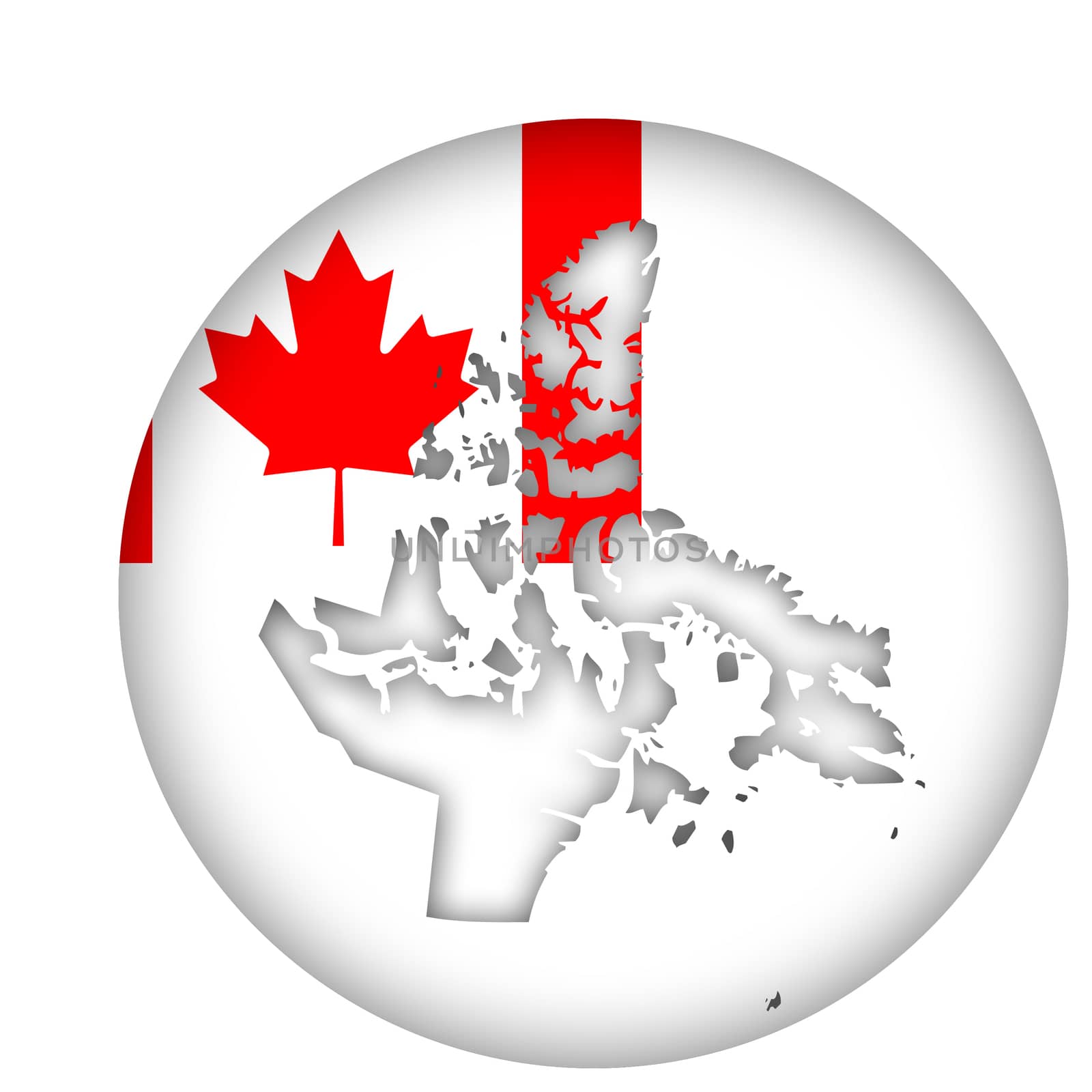 Canada state of Nunavut map flag button isolated on a white background.