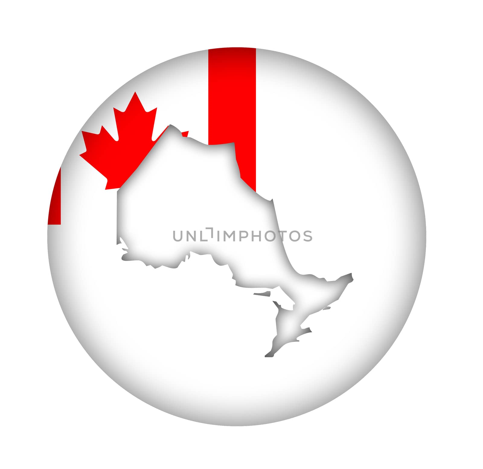 Canada state of Ontario map flag button isolated on a white background.