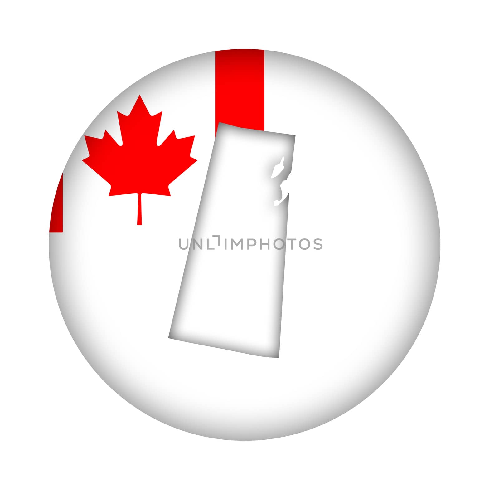 Canada state of Saskatchewan map flag button isolated on a white background.