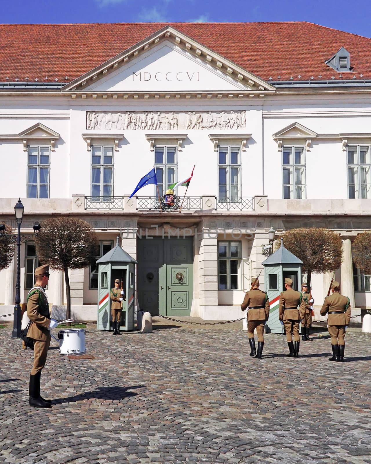 Budapest, Hungary - March 03, 2014 : Presidential guard Budapest, Hungary. Hungary's presidential office in the Castle District is heavily guarded by presidential guards.