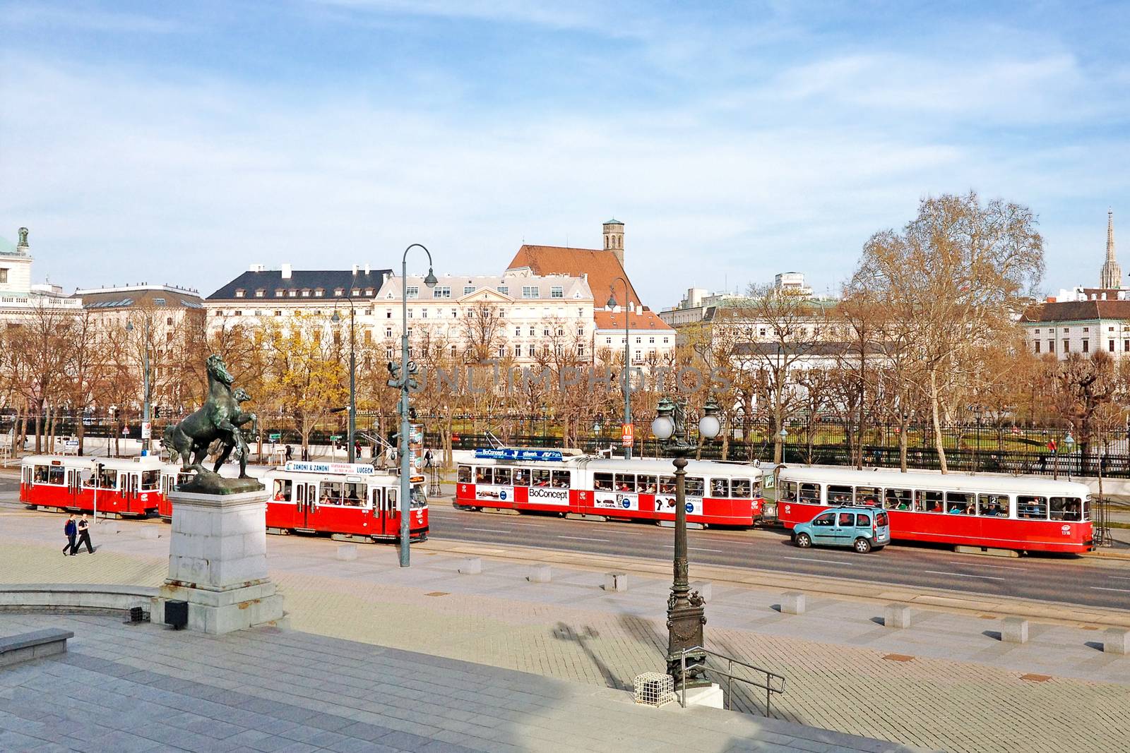 Vienna, Austria - 21 March, 2014 : Old red tram on the street in Vienna, Austria