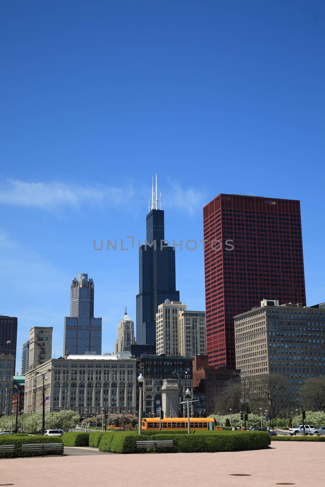 Chicago buildings and landmarks as seen  from Lake Shore Drive.
