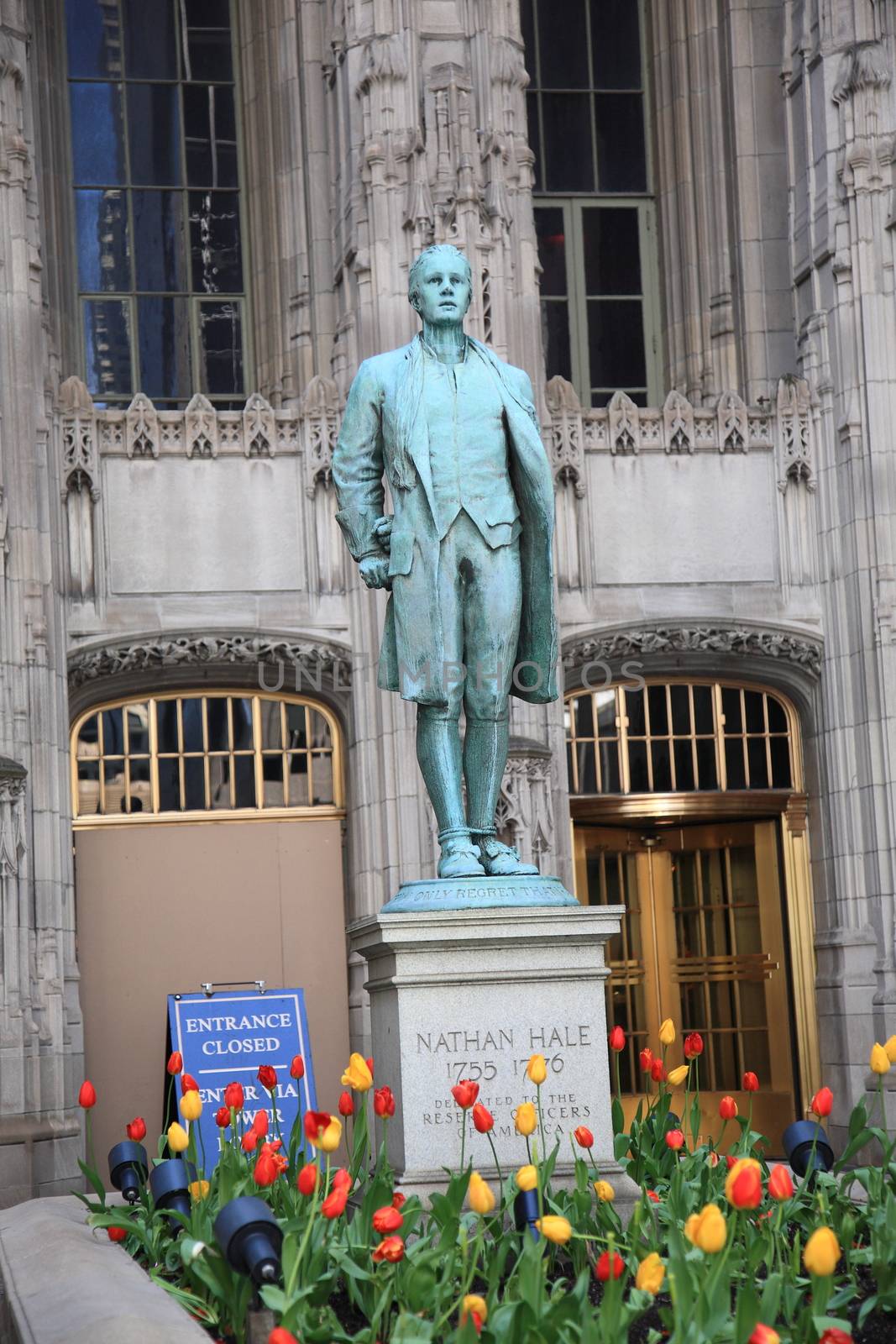 Nathan Hale Statue outside the Tribune Tower in Chicago, Illinois.