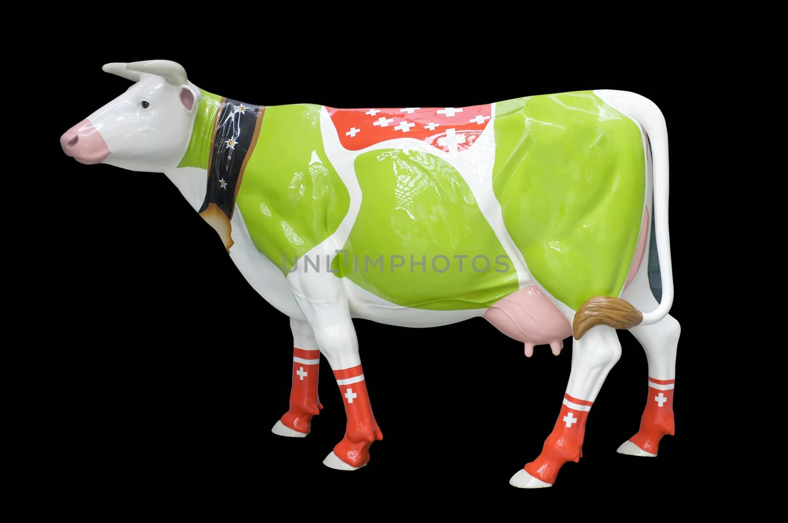 Sculpture of cow painted