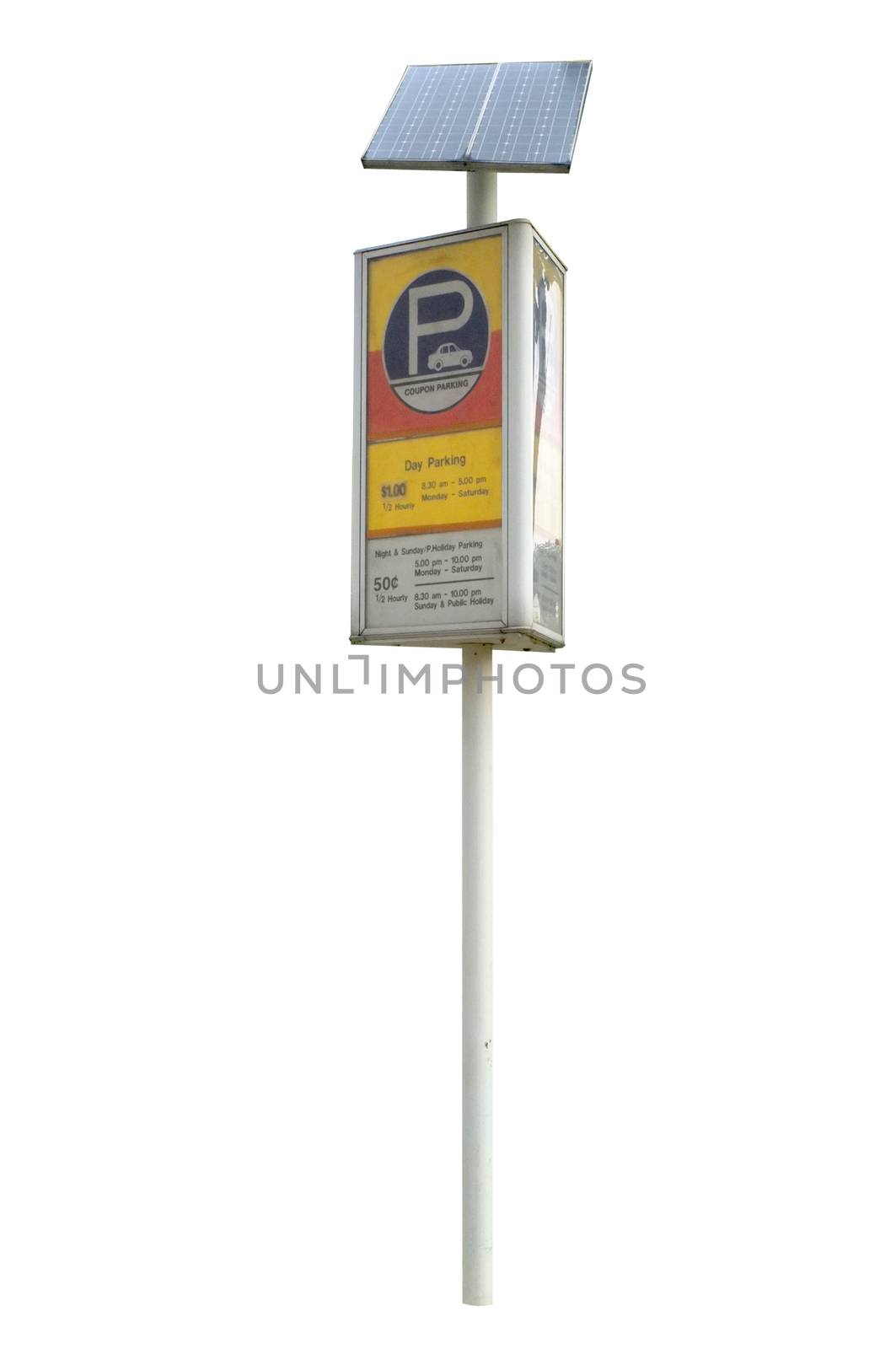 Parking lot ticket traffic sign with solar cell
