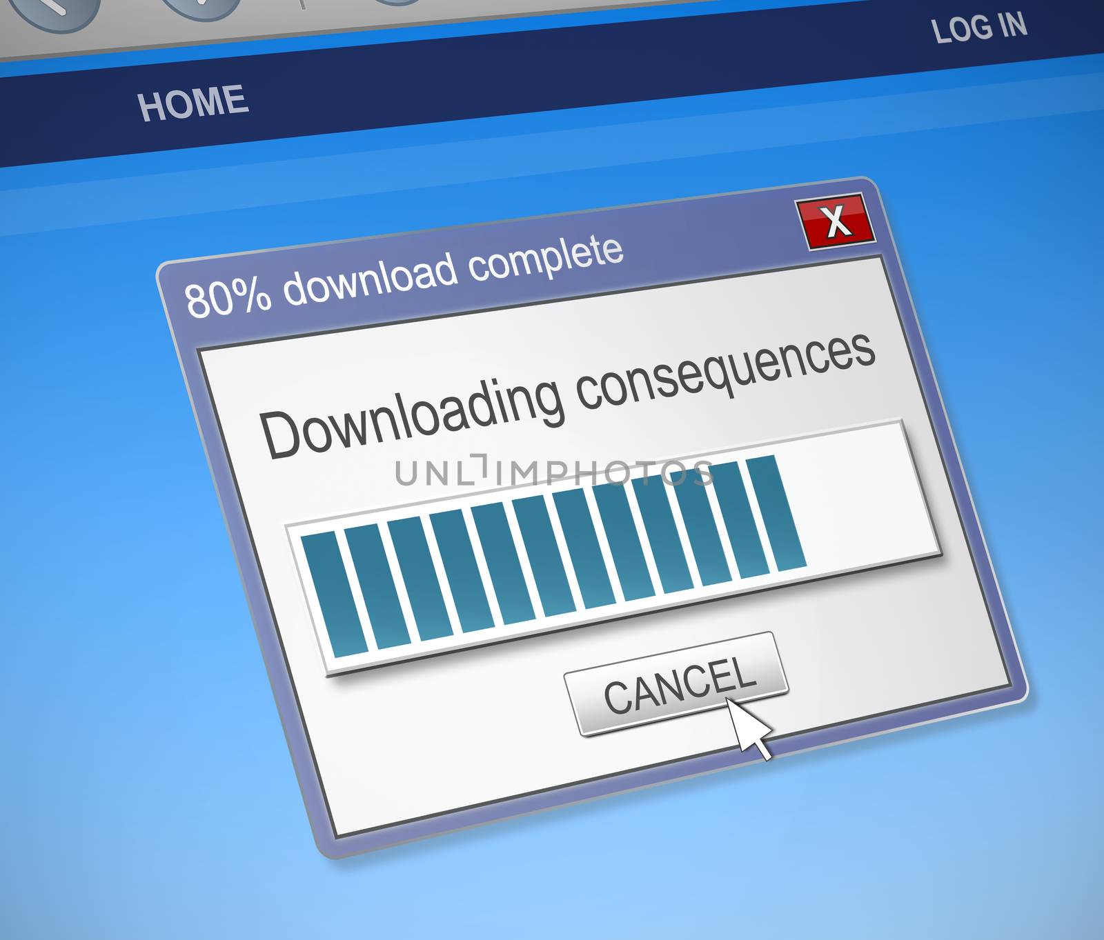 Illustration depicting a computer dialog box with a consequences concept.