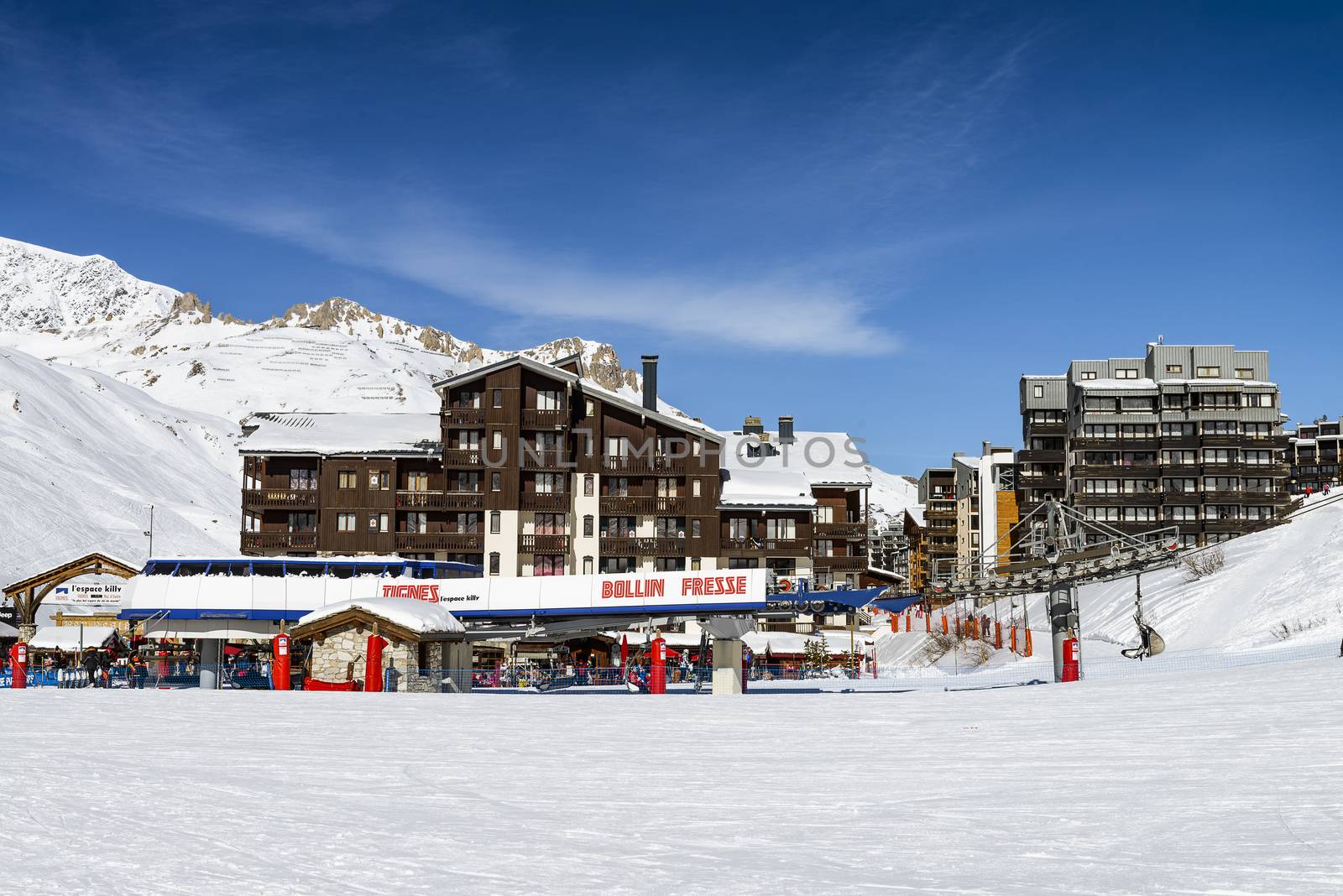 TIGNES, FRANCE - FEBUARY 09, 2015 : Tignes - Le Clavet-the famous ski resort in Tarentaise, french alps, France in winter