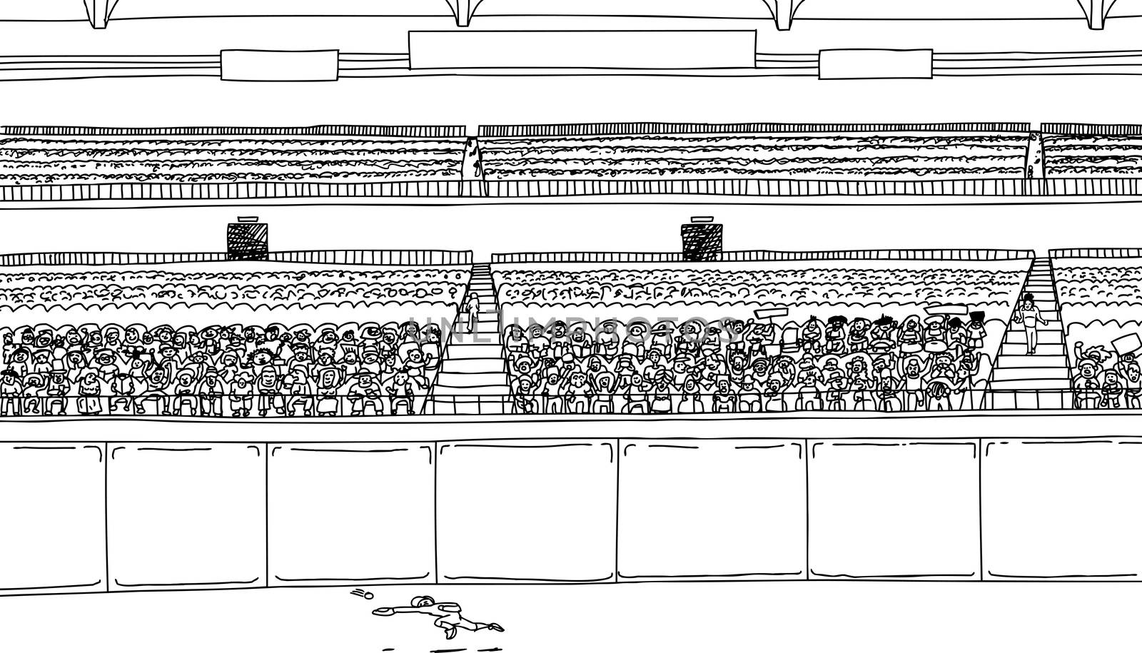 Outline drawing of outfielder running for ball at stadium by TheBlackRhino