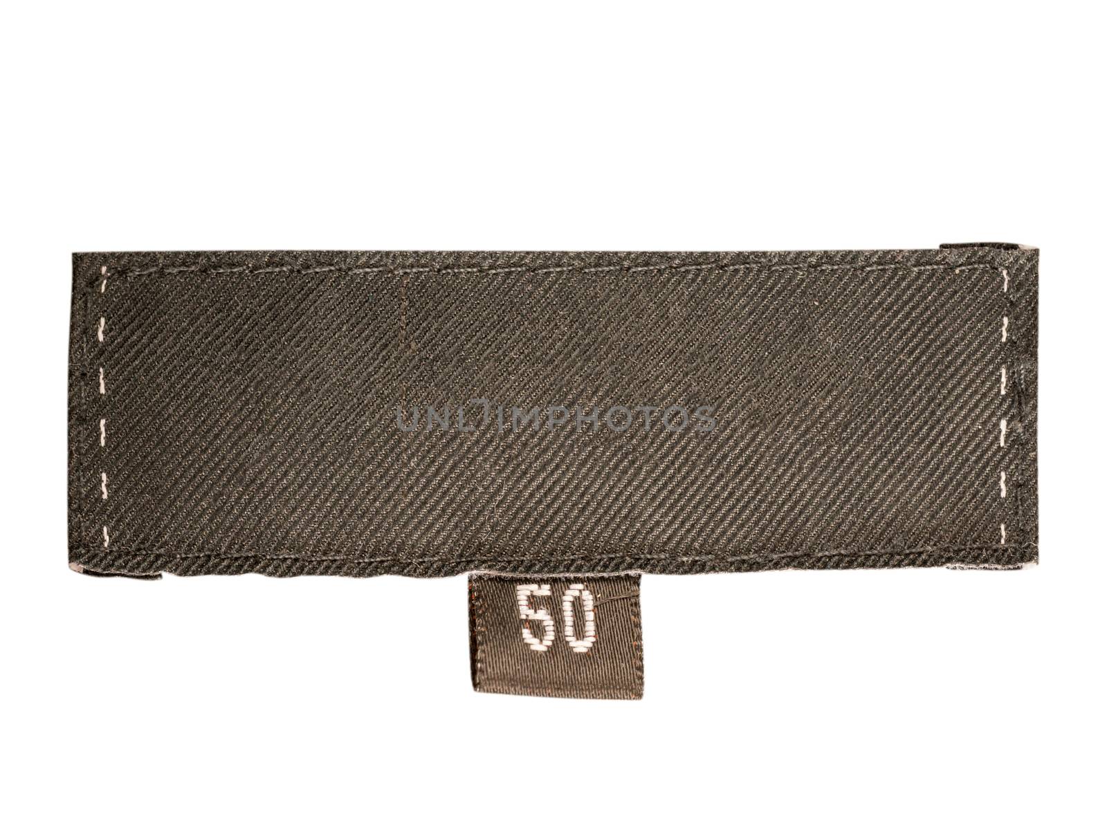 Blank dark clothes label of 50 size - isolated on white background