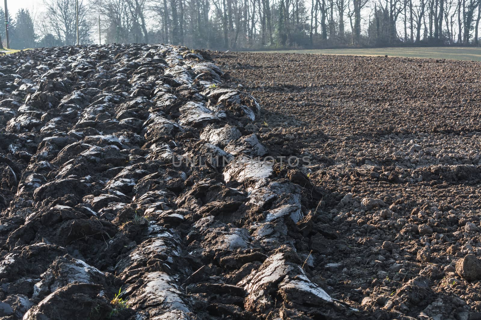 Freshly plowed field, field in Germany.