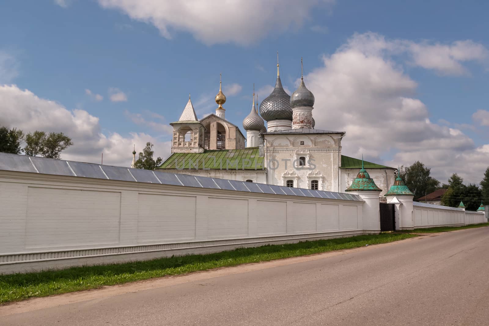 Vintage resurrection monastery in Uglich, walls and temples