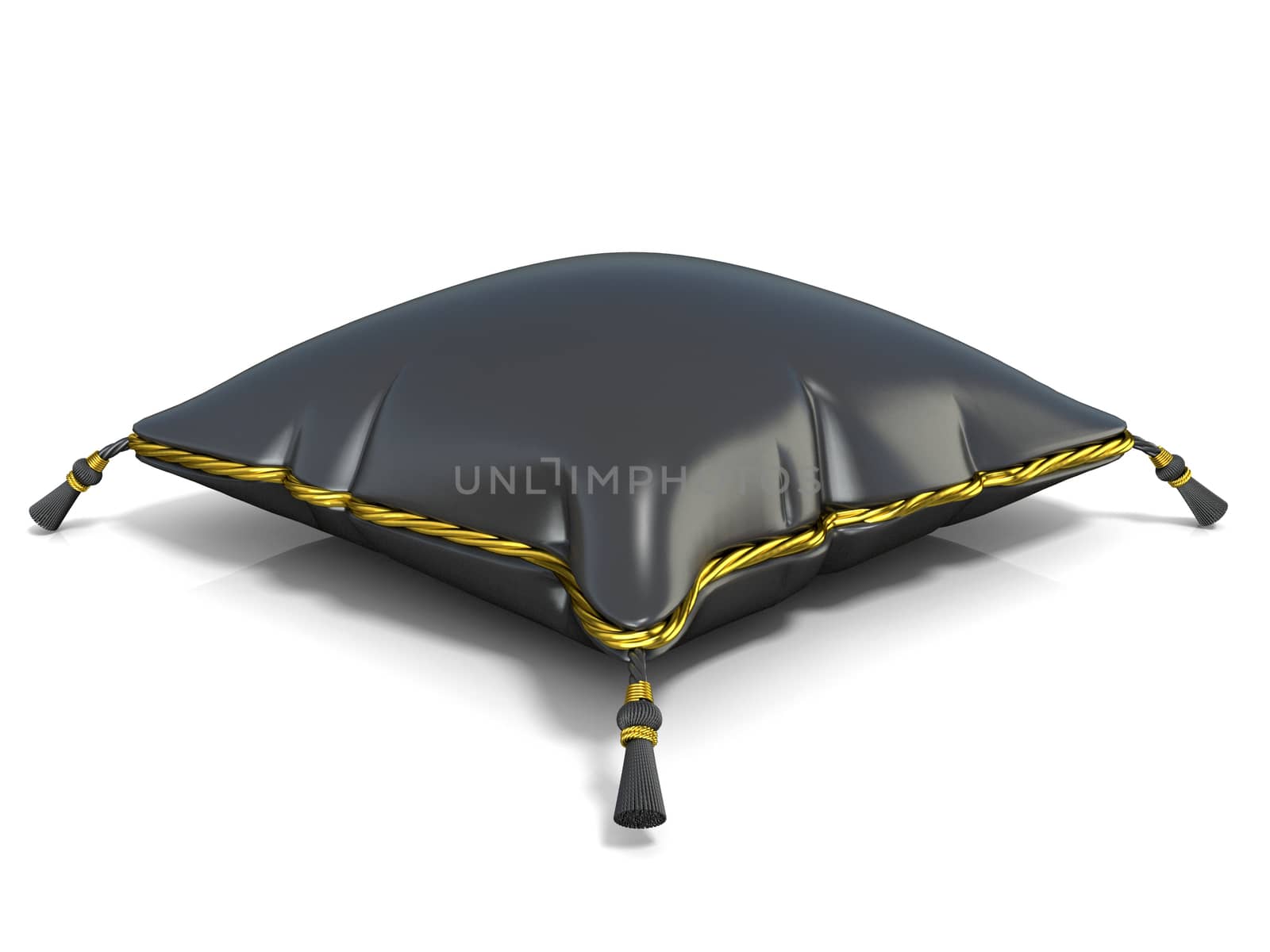 Royal black pillow. 3D render illustration isolated on white background