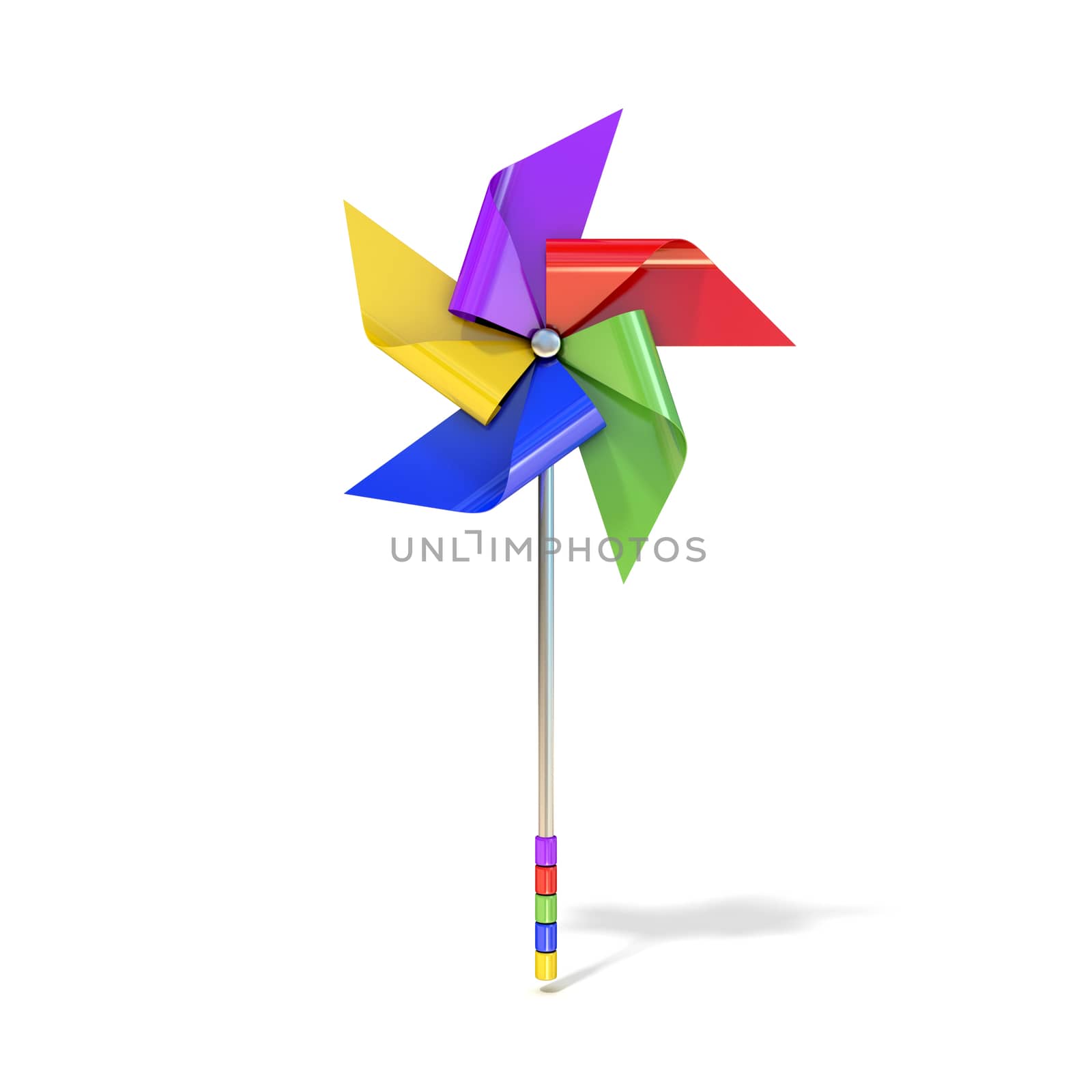 Pinwheel toy, five sided, differently colored vanes. 3D by djmilic