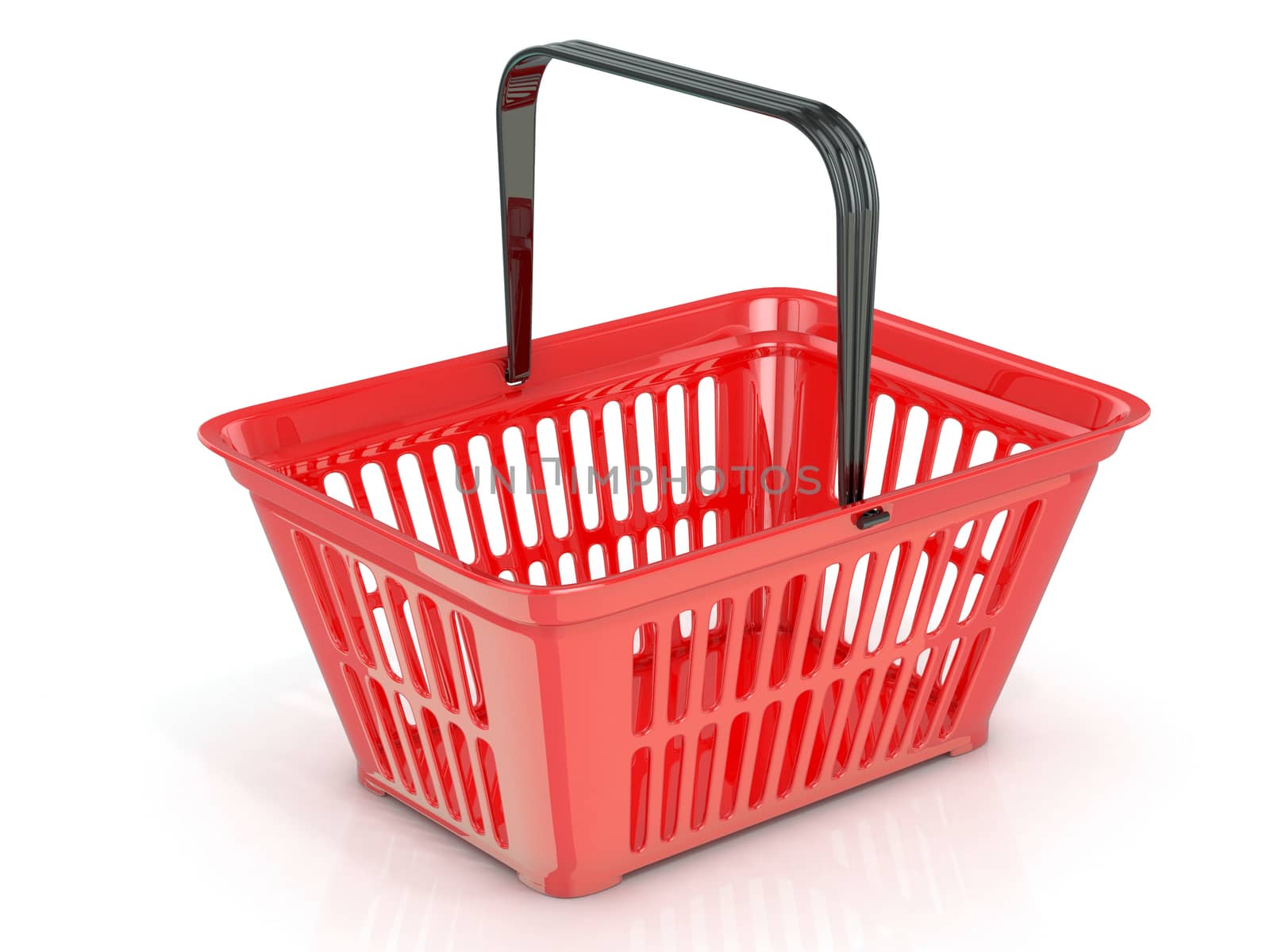 Red shopping basket, side view. 3D rendered illustration