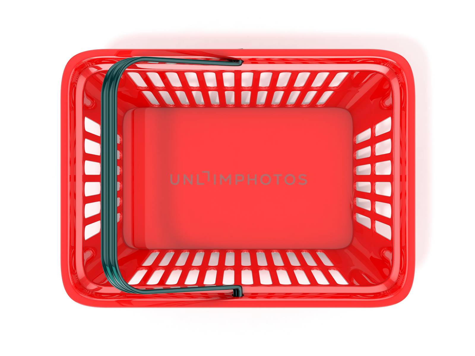 Red shopping basket, top view. 3D by djmilic