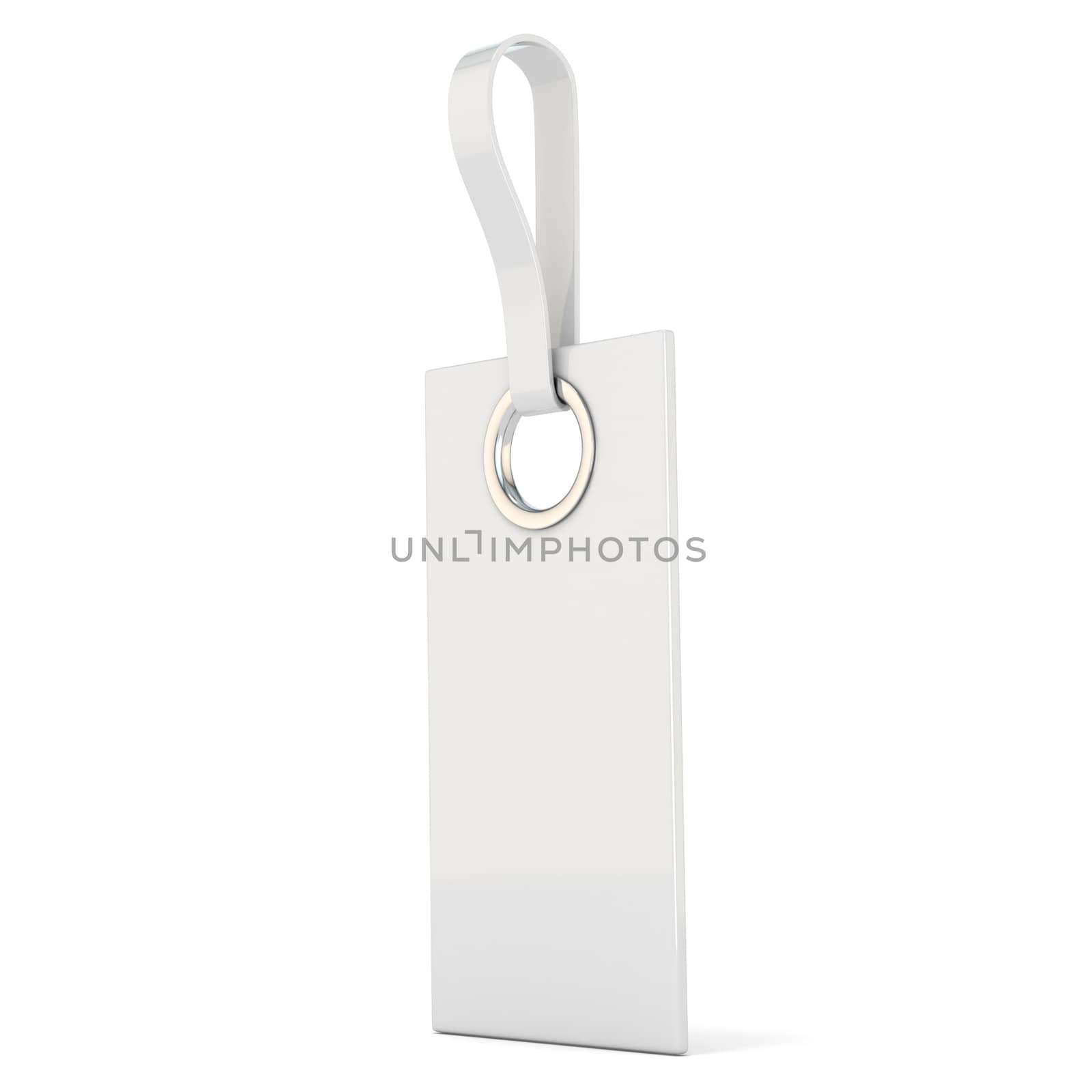 White plastic label. Vertical. 3D render illustration isolated on white background