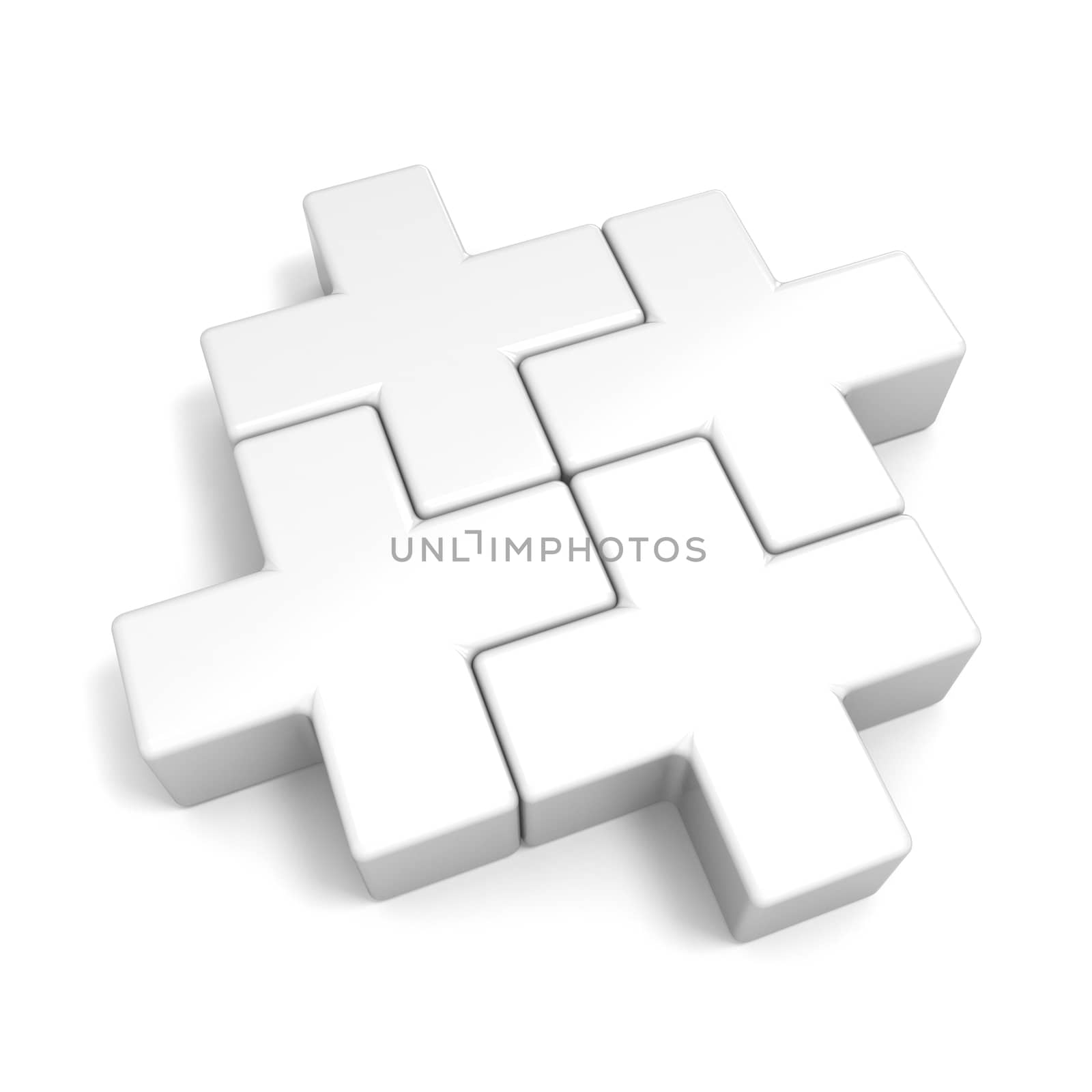 White abstract plus jigsaw puzzle pieces. 3D by djmilic