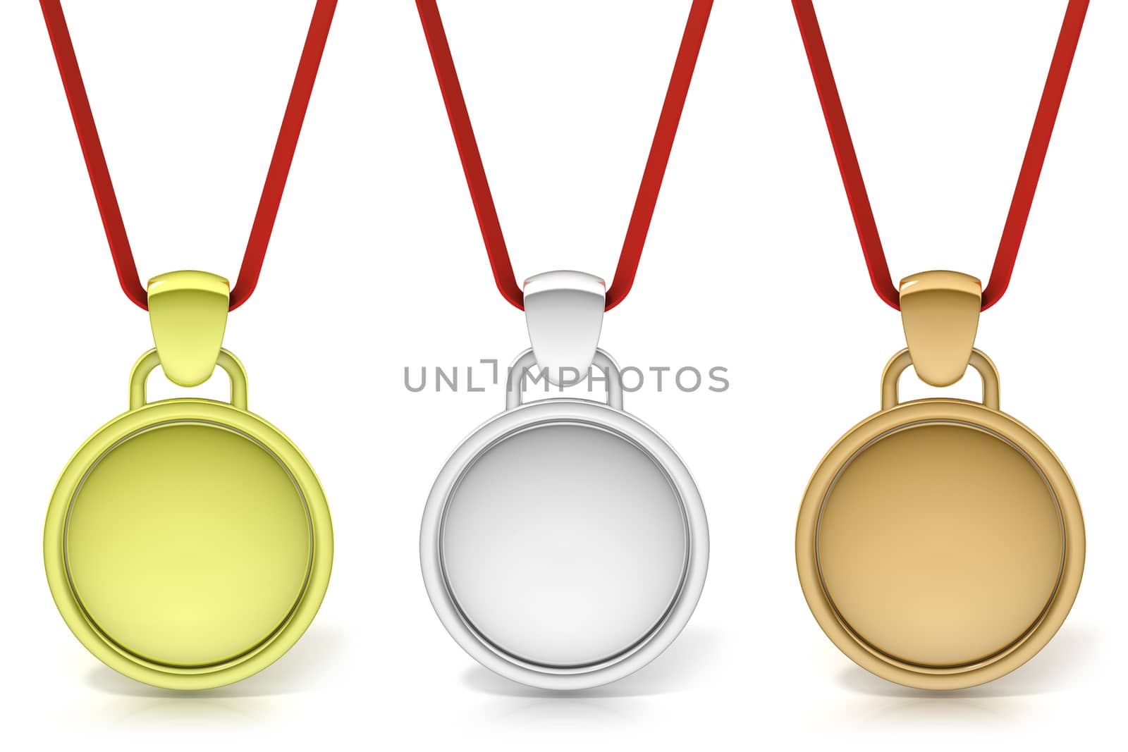 Three simple medals, gold, silver and bronze