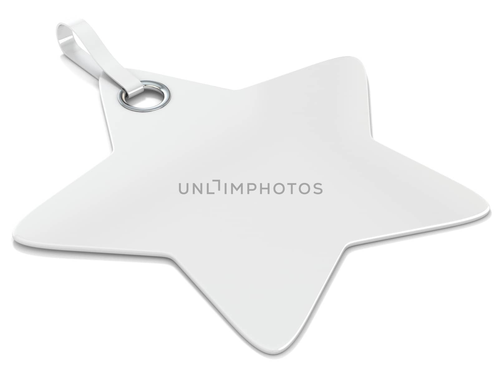 White plastic star label. Horizontal. 3D render illustration isolated on white background