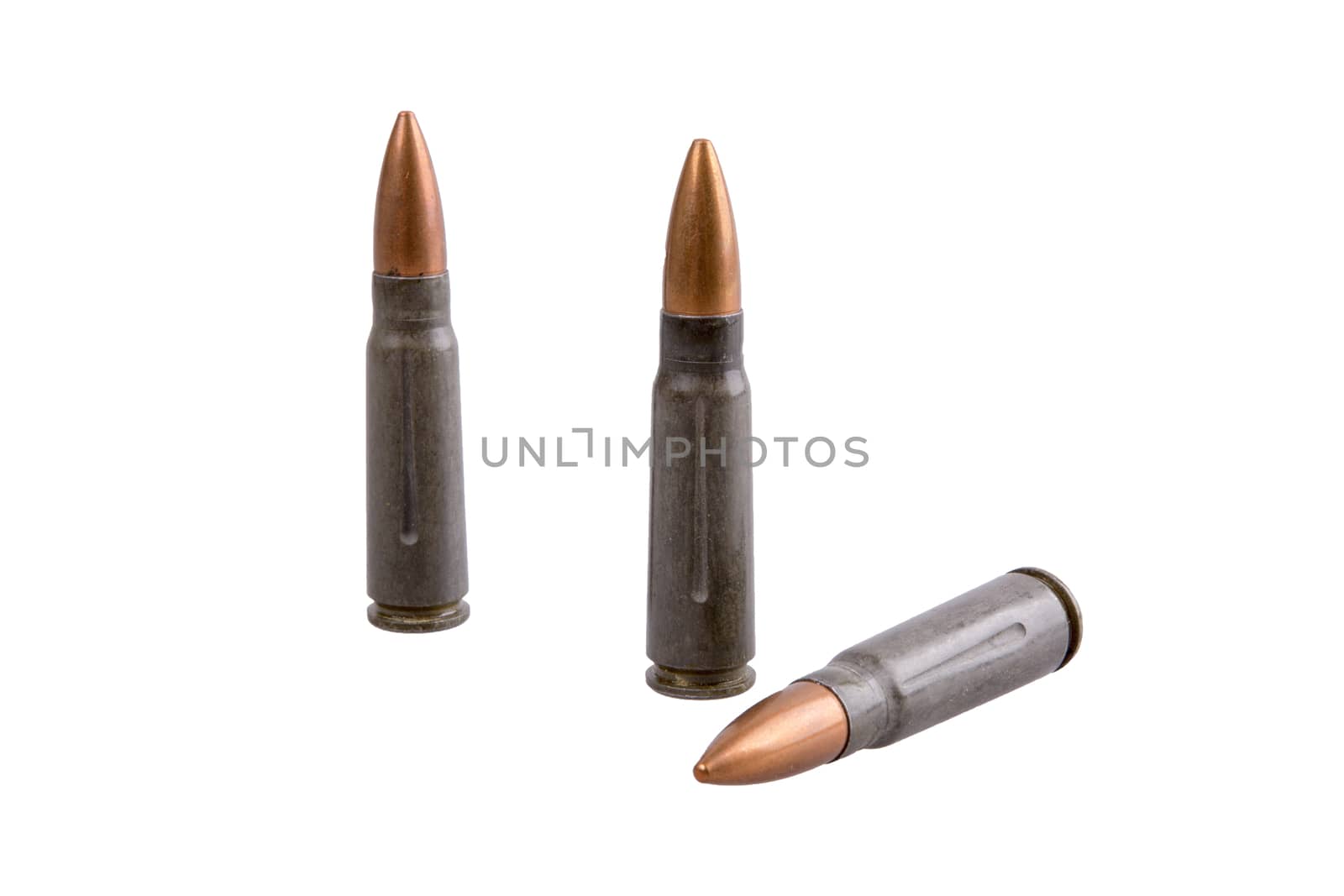 Machine gun bullets isolated on a white background