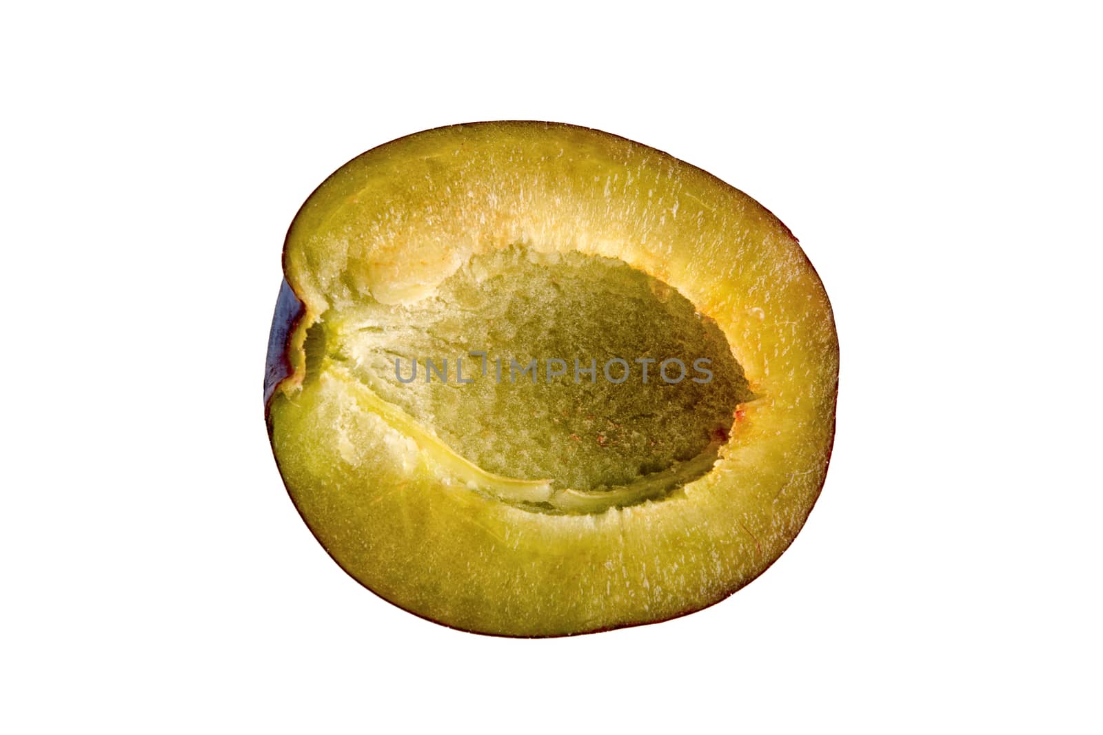 Fresh cut plum isolated on a white background