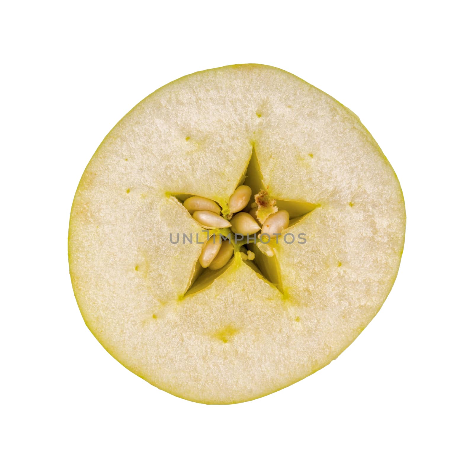 Fresh cut green apple isolated on a white background