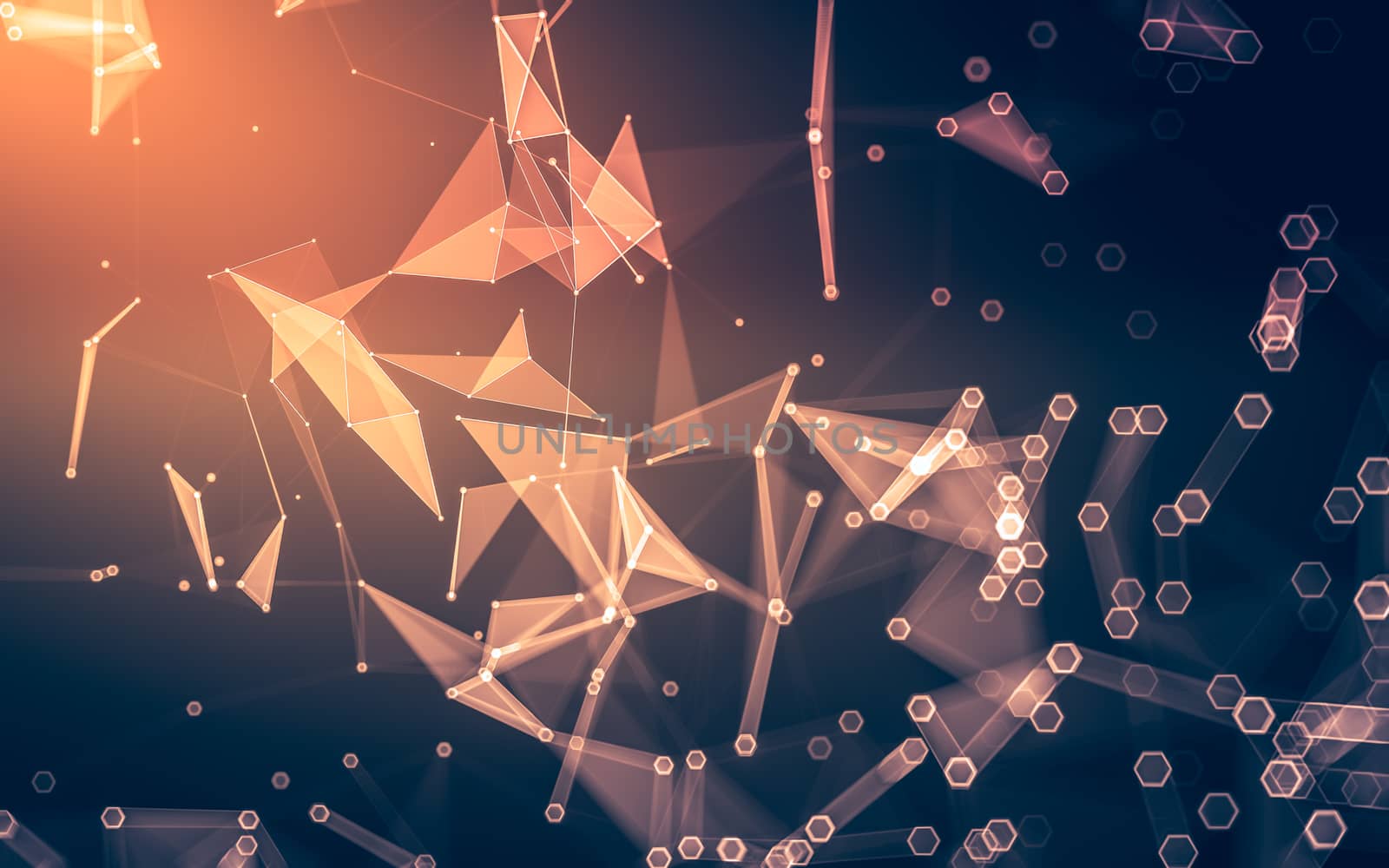 Abstract polygonal space low poly dark background with connecting dots and lines. Connection structure. 3d rendering