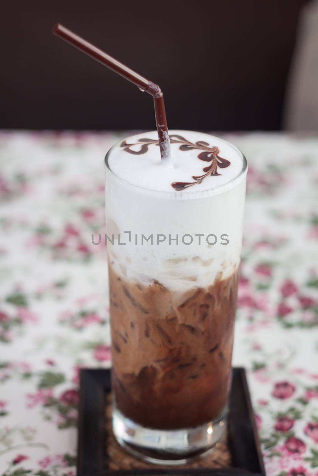 Iced mocha with milk micro foam, stock photo