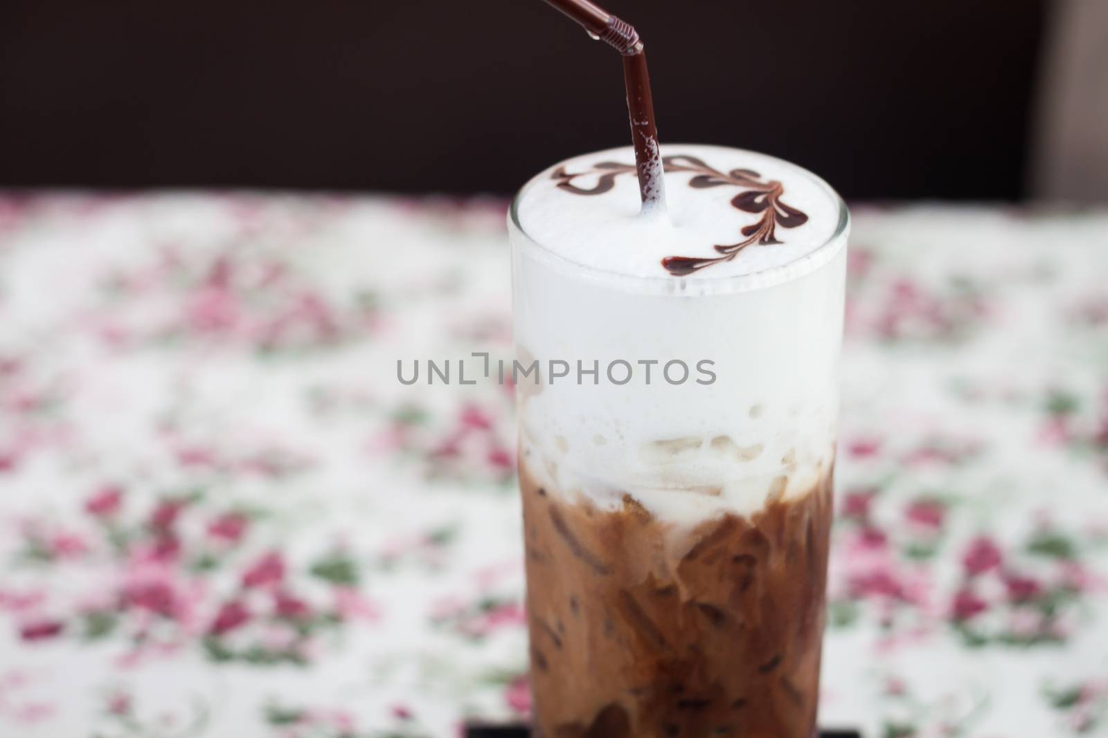 Iced mocha with milk micro foam, stock photo