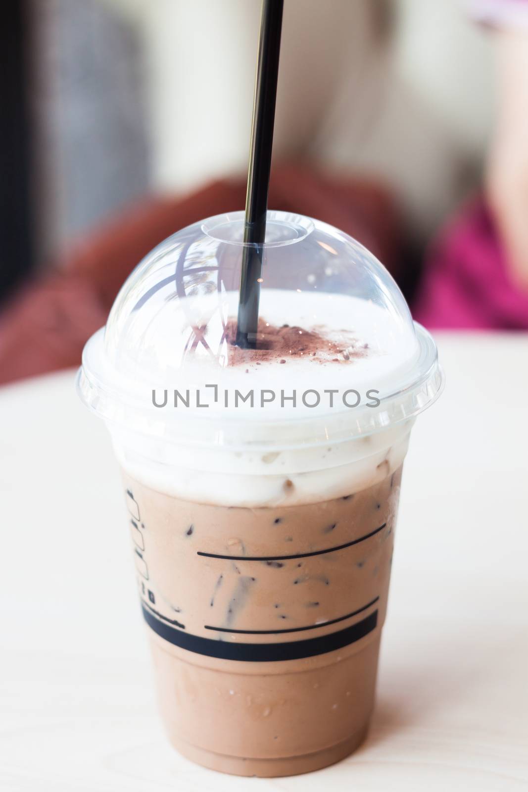 Iced mocha with milk micro foam, stock photo