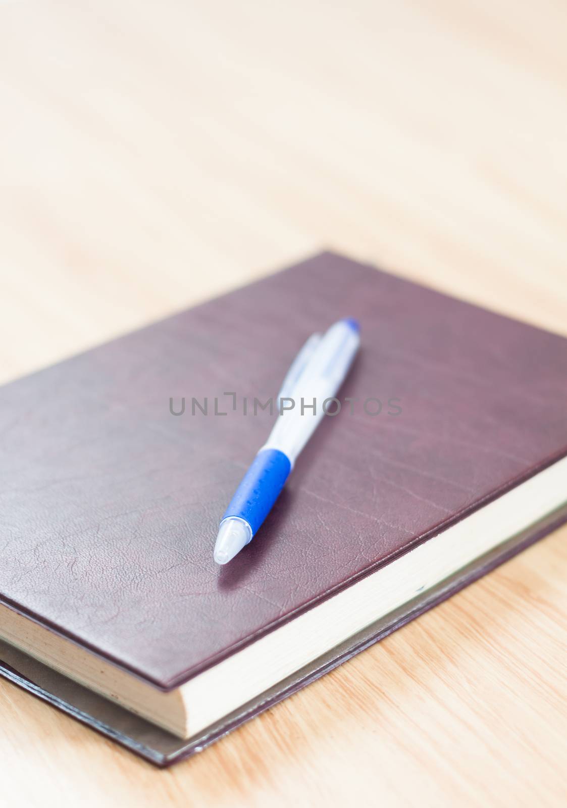 Classic leather notebook with pen, stock photo