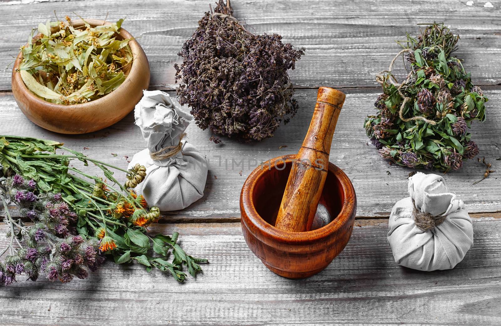 Bunches harvest of medicinal plants-clover,Linden and oregano